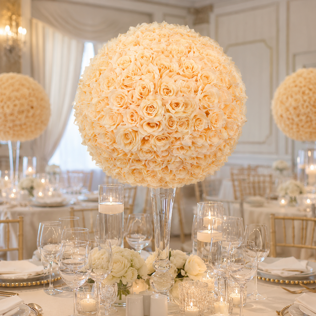 Artificial Rose Flower Ball, Wedding Arch Decor, Champagne, 40CM