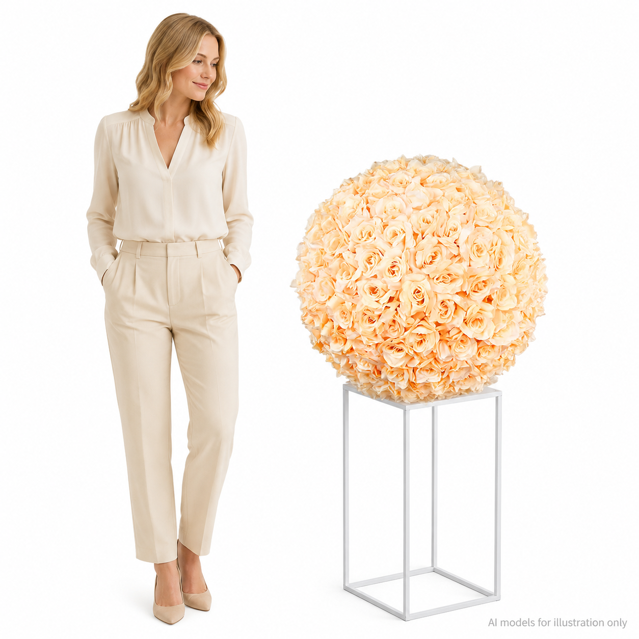 Artificial Rose Flower Ball, Wedding Arch Decor, Champagne, 40CM