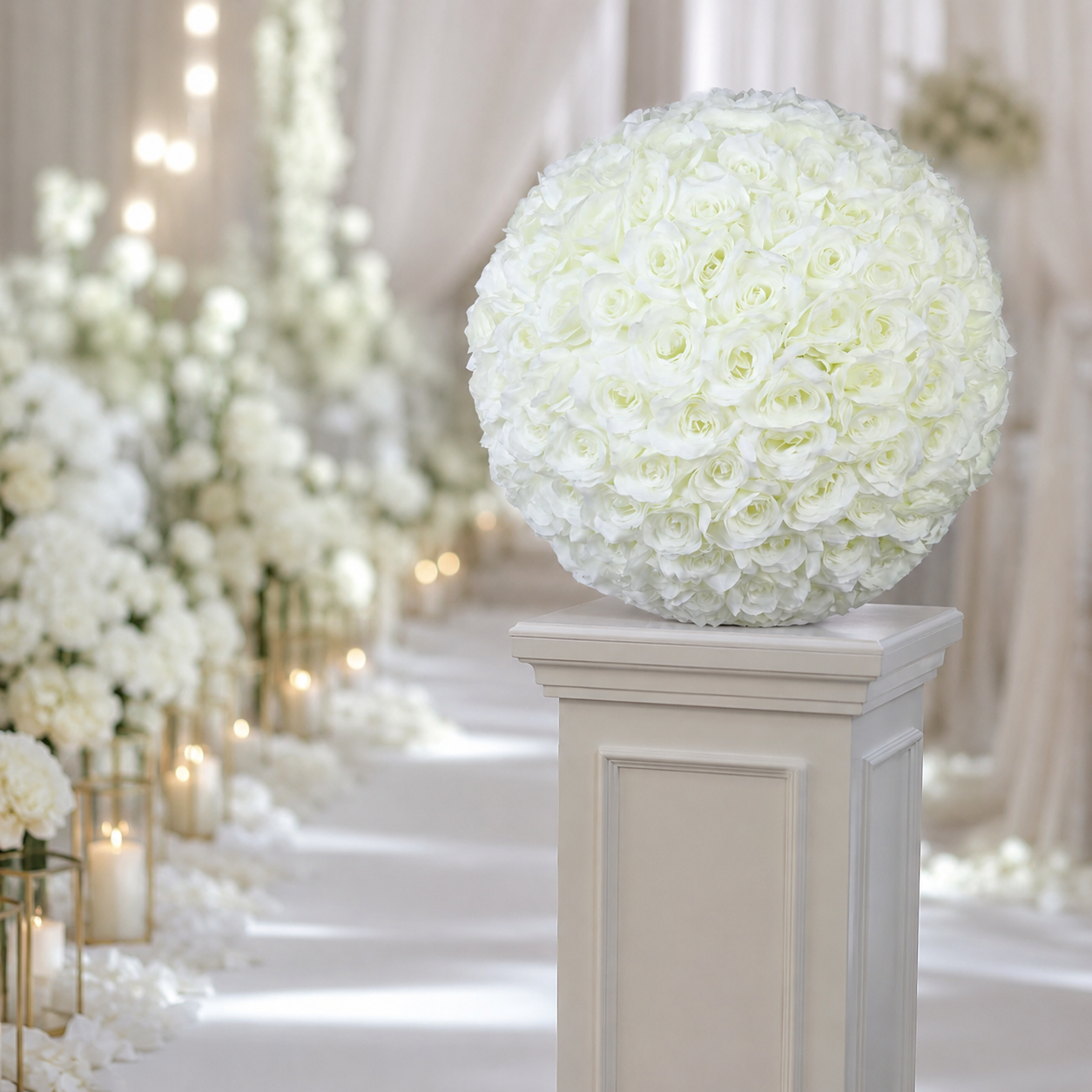 Artificial Rose Flower Ball, Wedding Arch Decor, Ivory White, 50CM