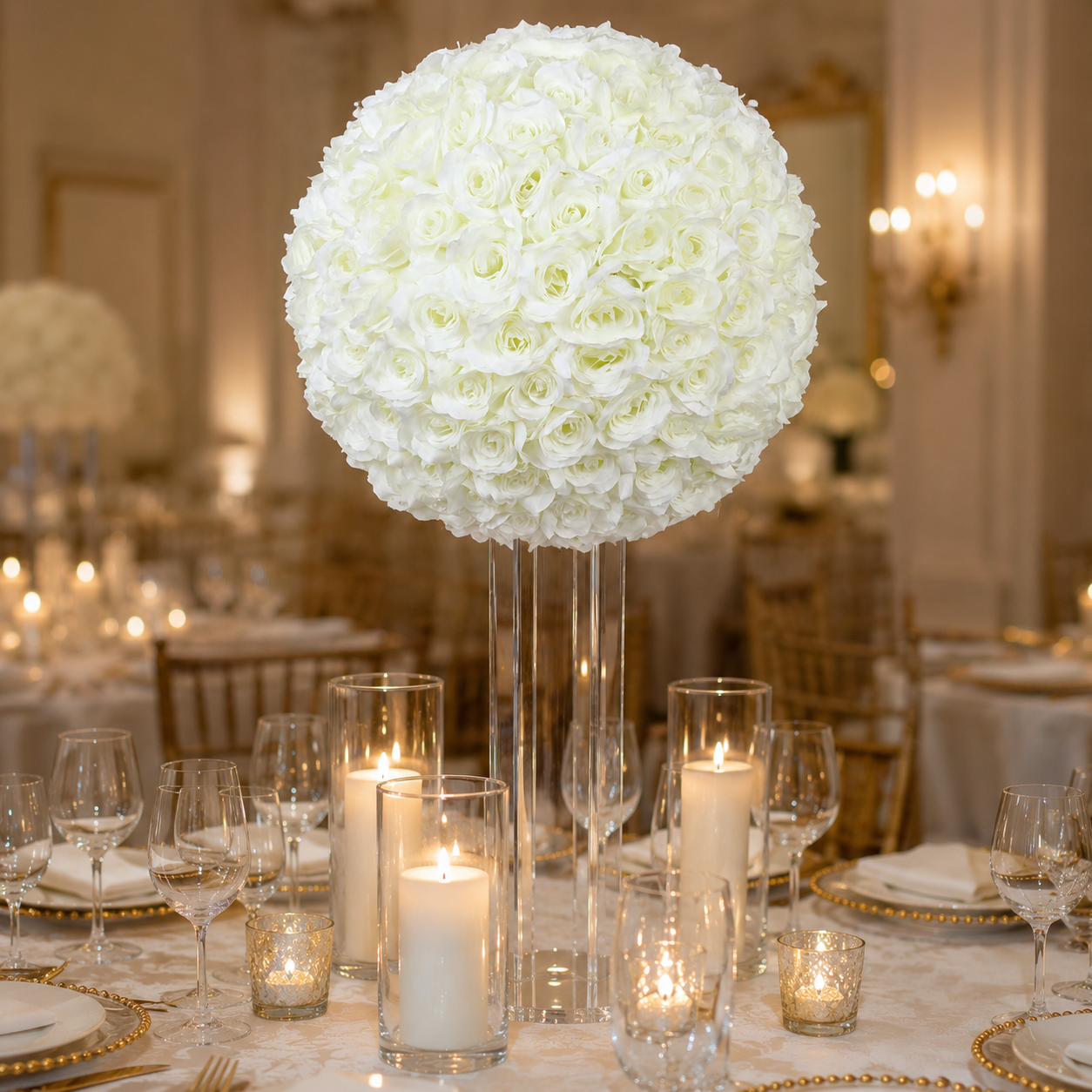 Artificial Rose Flower Ball, Wedding Arch Decor, Ivory White, 50CM