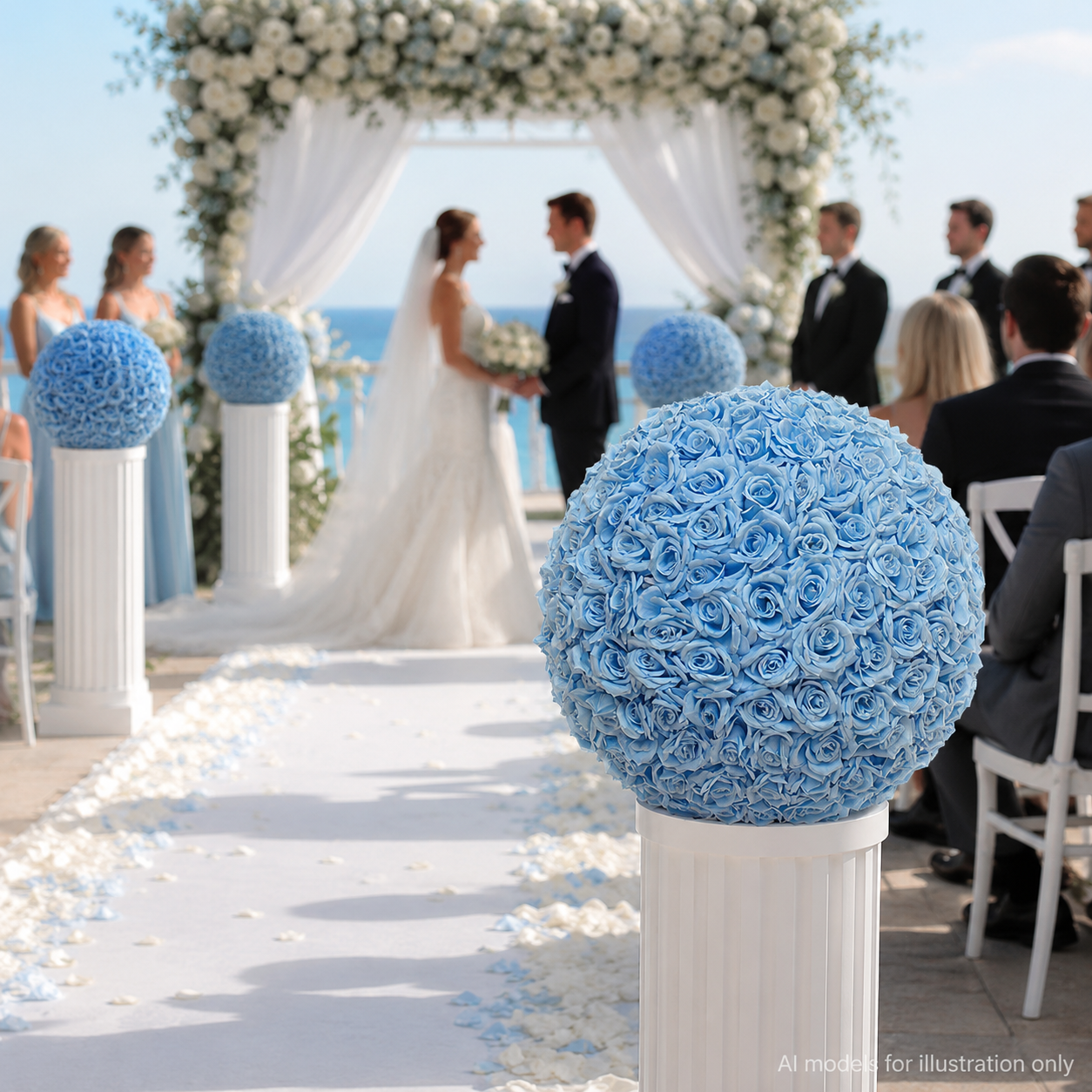  Artificial Rose Flower Ball, Wedding Arch Decor, Light Blue, 60CM