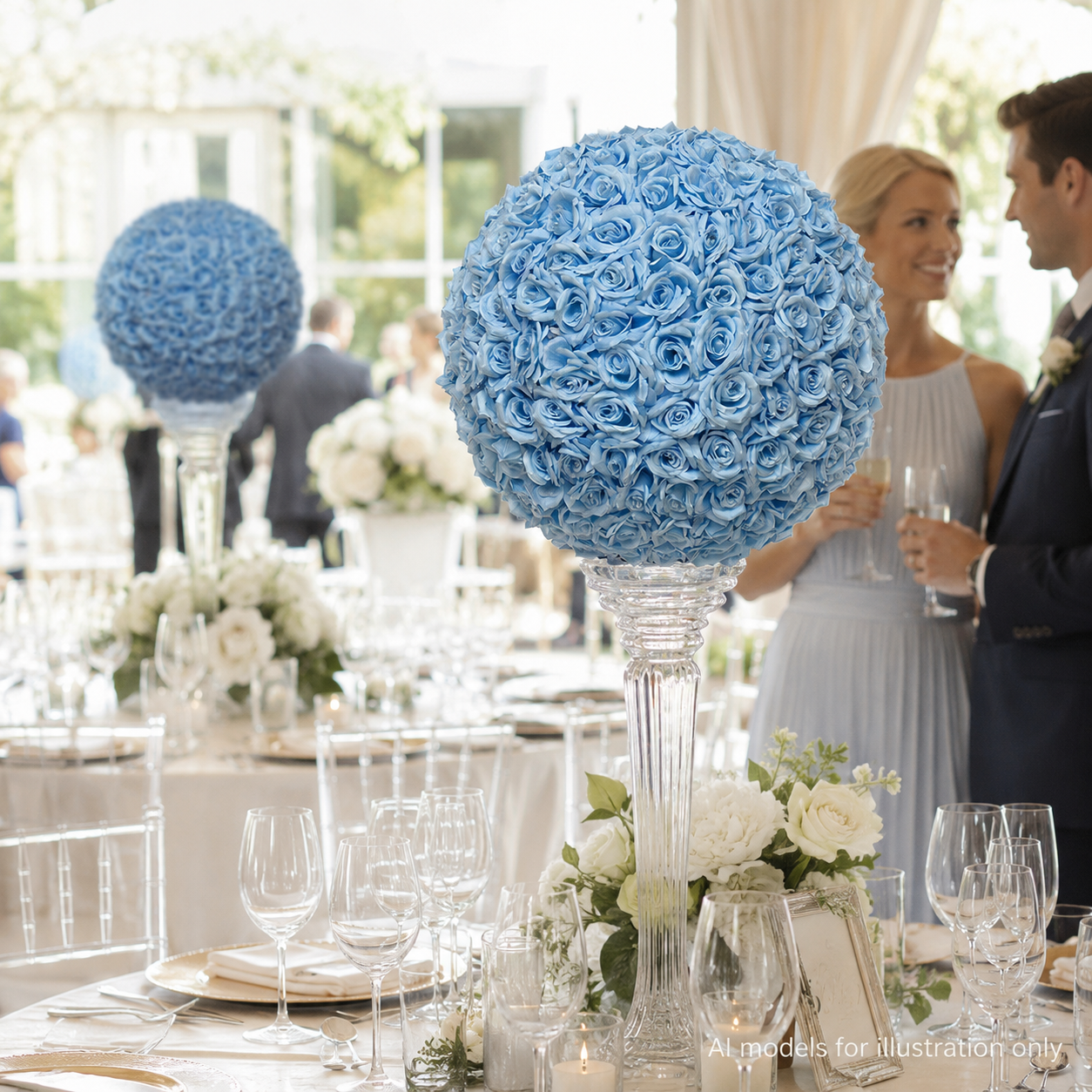  Artificial Rose Flower Ball, Wedding Arch Decor, Light Blue, 60CM