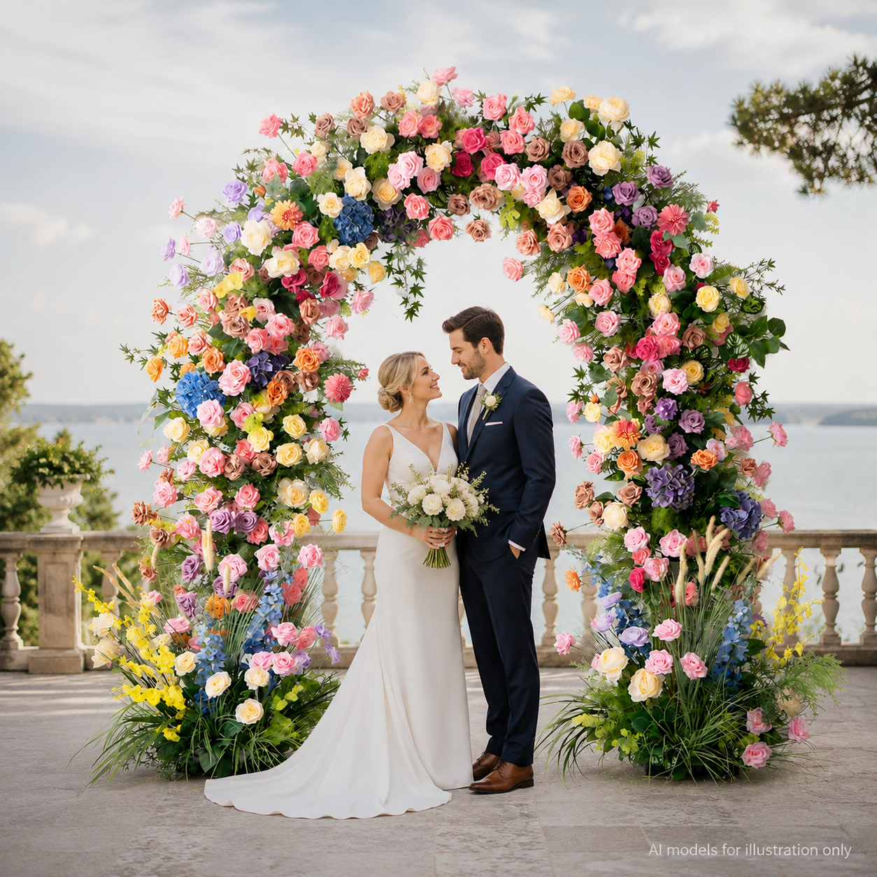 Artificial Floral Arch with Stand, Wedding Flower Backdrop Decor Pastel Garden Mix