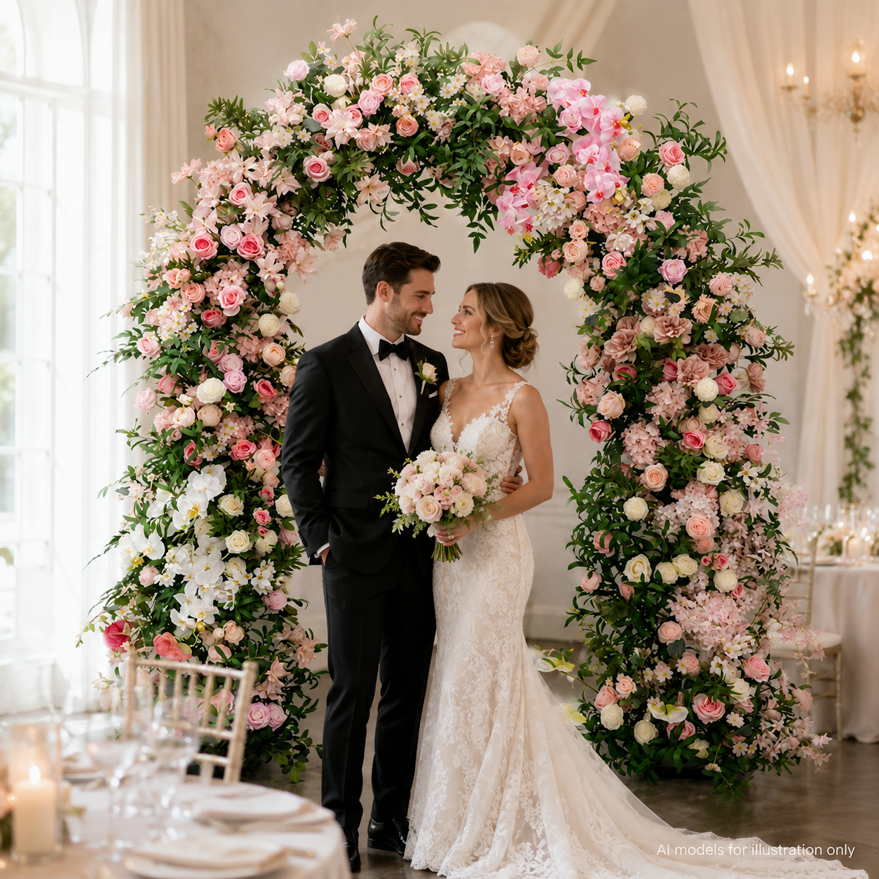 Artificial Floral Arch with Stand, Blush Pink Garden Wedding Decor
