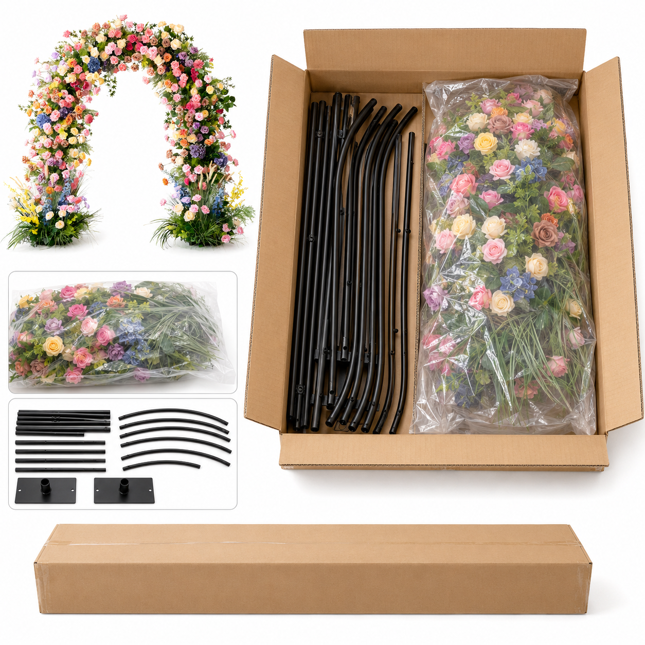 Artificial Floral Arch with Stand, Wedding Flower Backdrop Decor Pastel Garden Mix