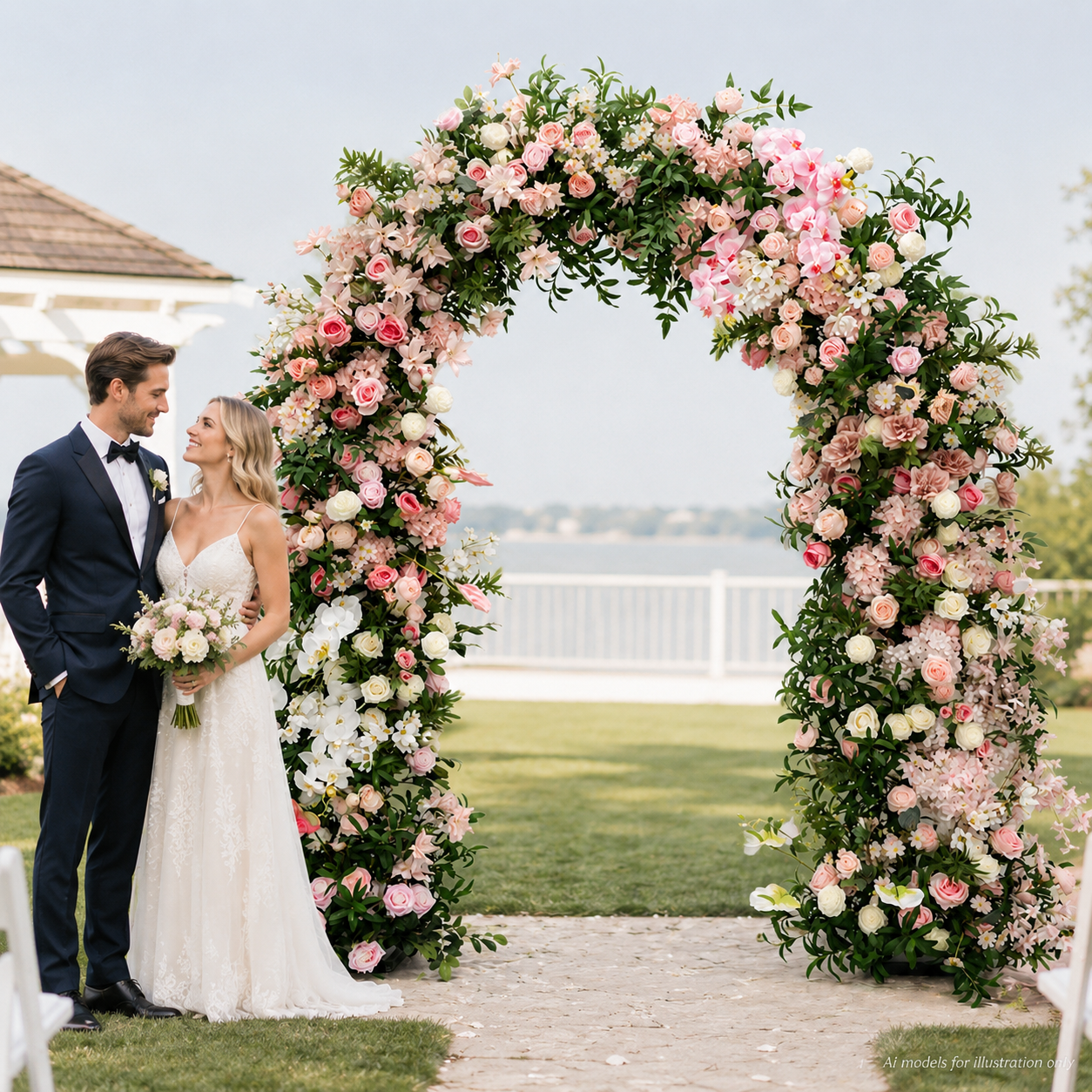 Artificial Floral Arch with Stand, Blush Pink Garden Wedding Decor