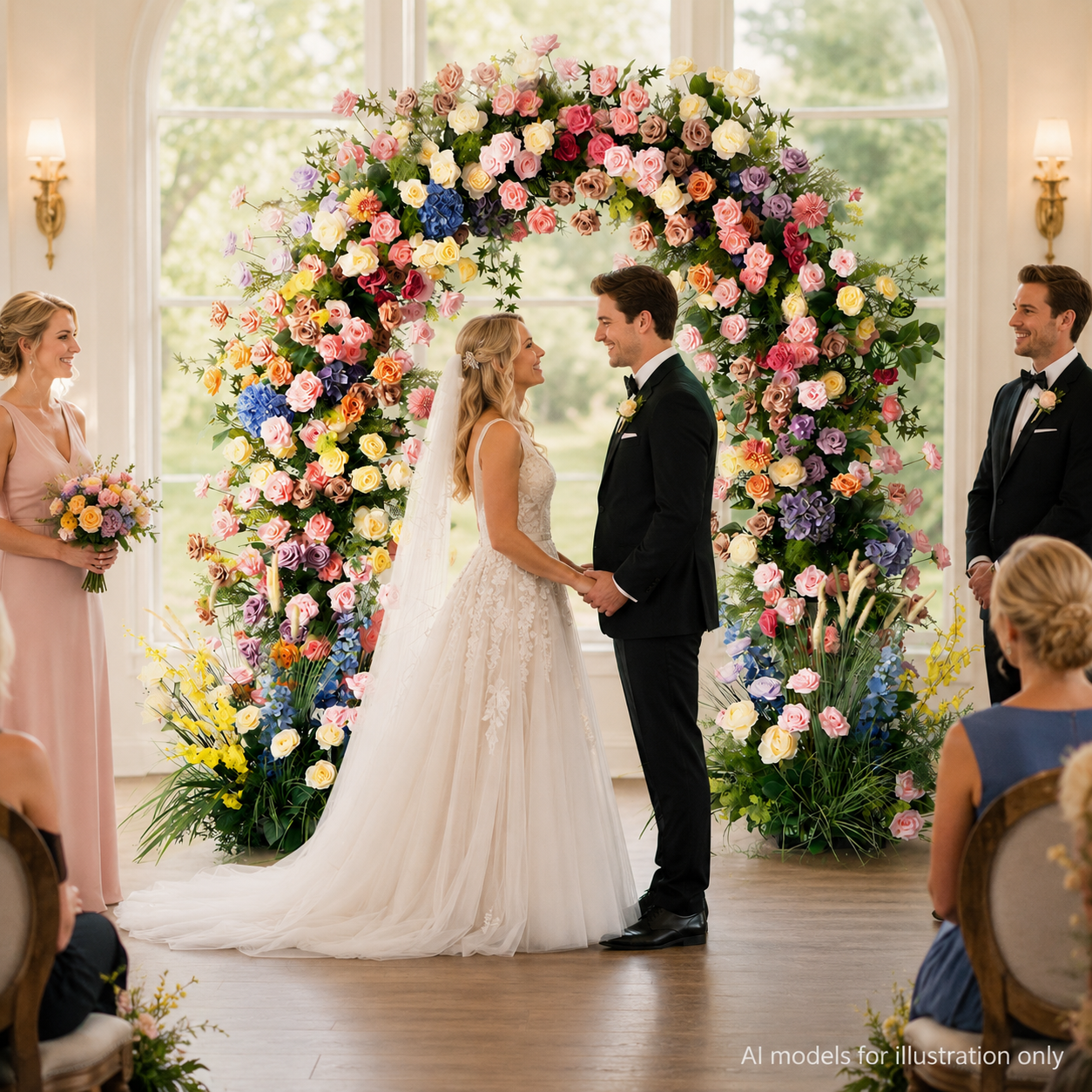 Artificial Floral Arch with Stand, Wedding Flower Backdrop Decor Pastel Garden Mix