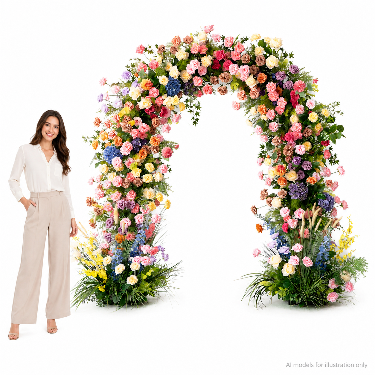 Artificial Floral Arch with Stand, Wedding Flower Backdrop Decor Pastel Garden Mix