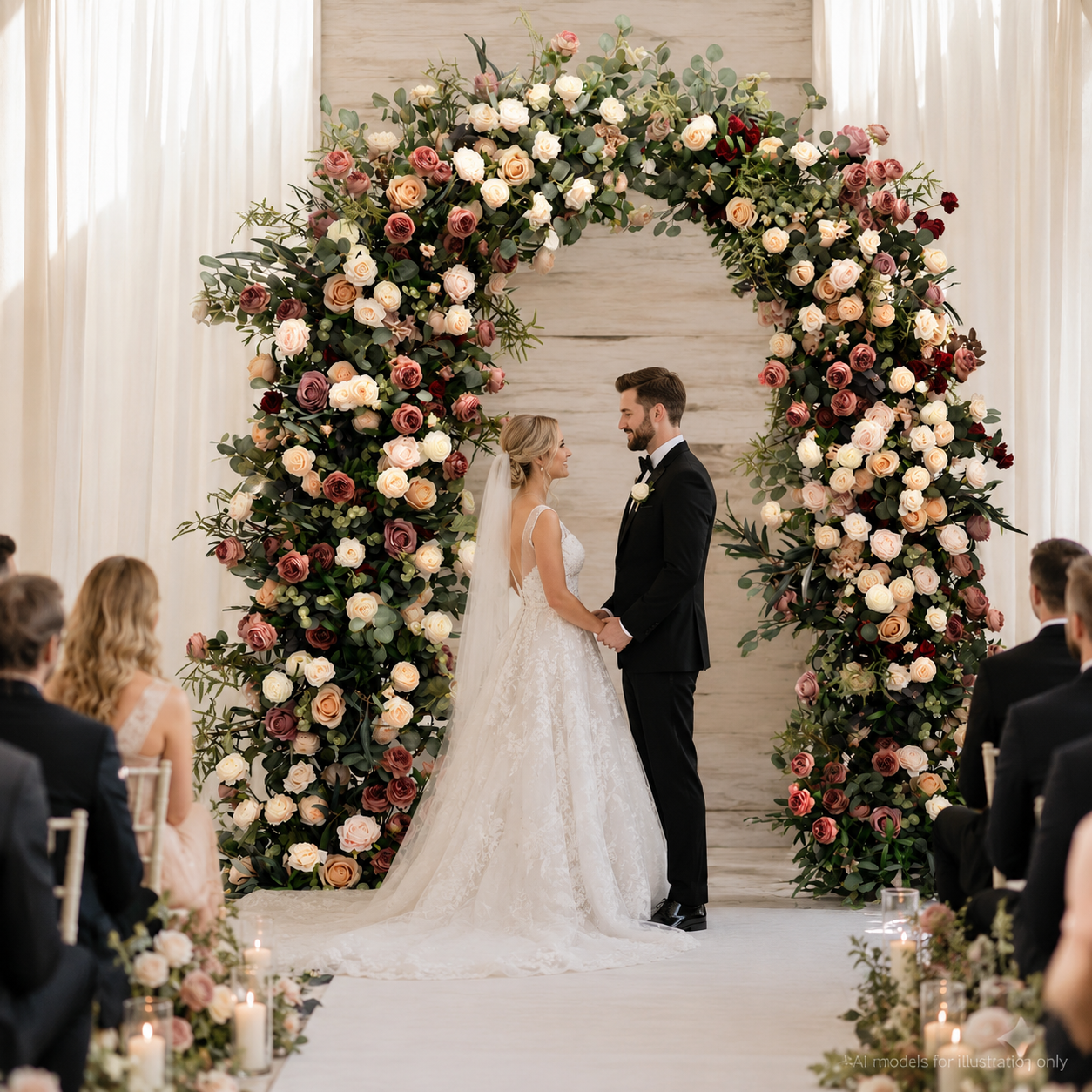 Artificial Floral Arch Decoration with Matching Stand Mocha Rose Greenery
