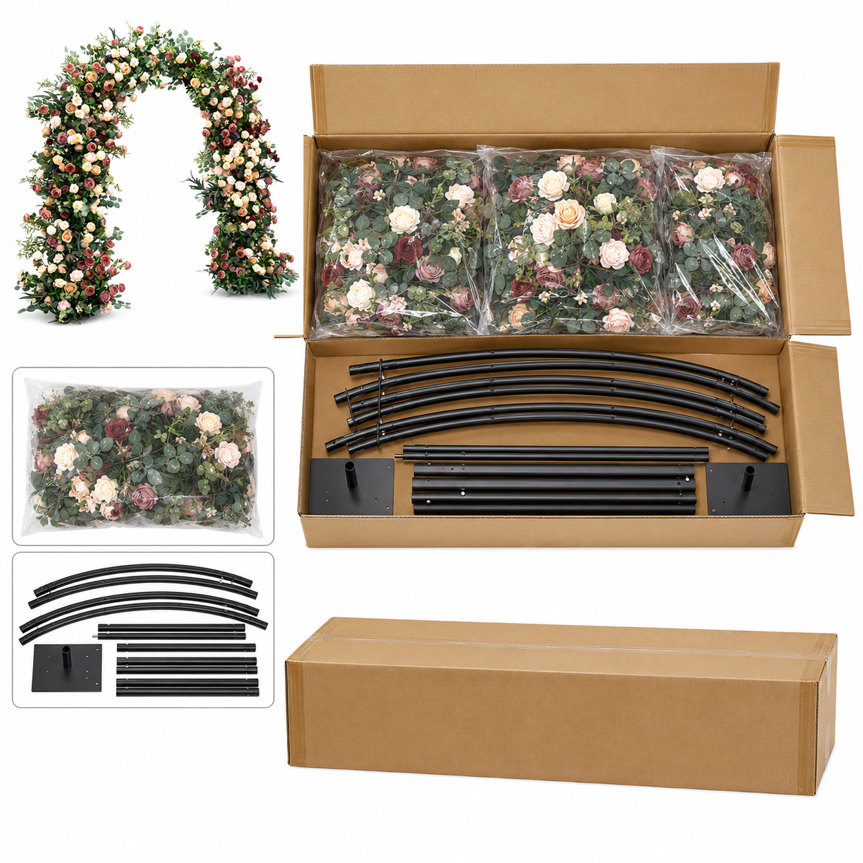 Artificial Floral Arch Decoration with Matching Stand Mocha Rose Greenery