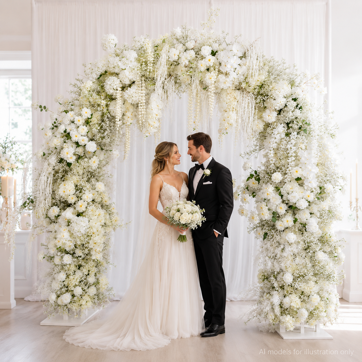 Artificial Floral Arch Decoration with Matching Stand White Wisteria