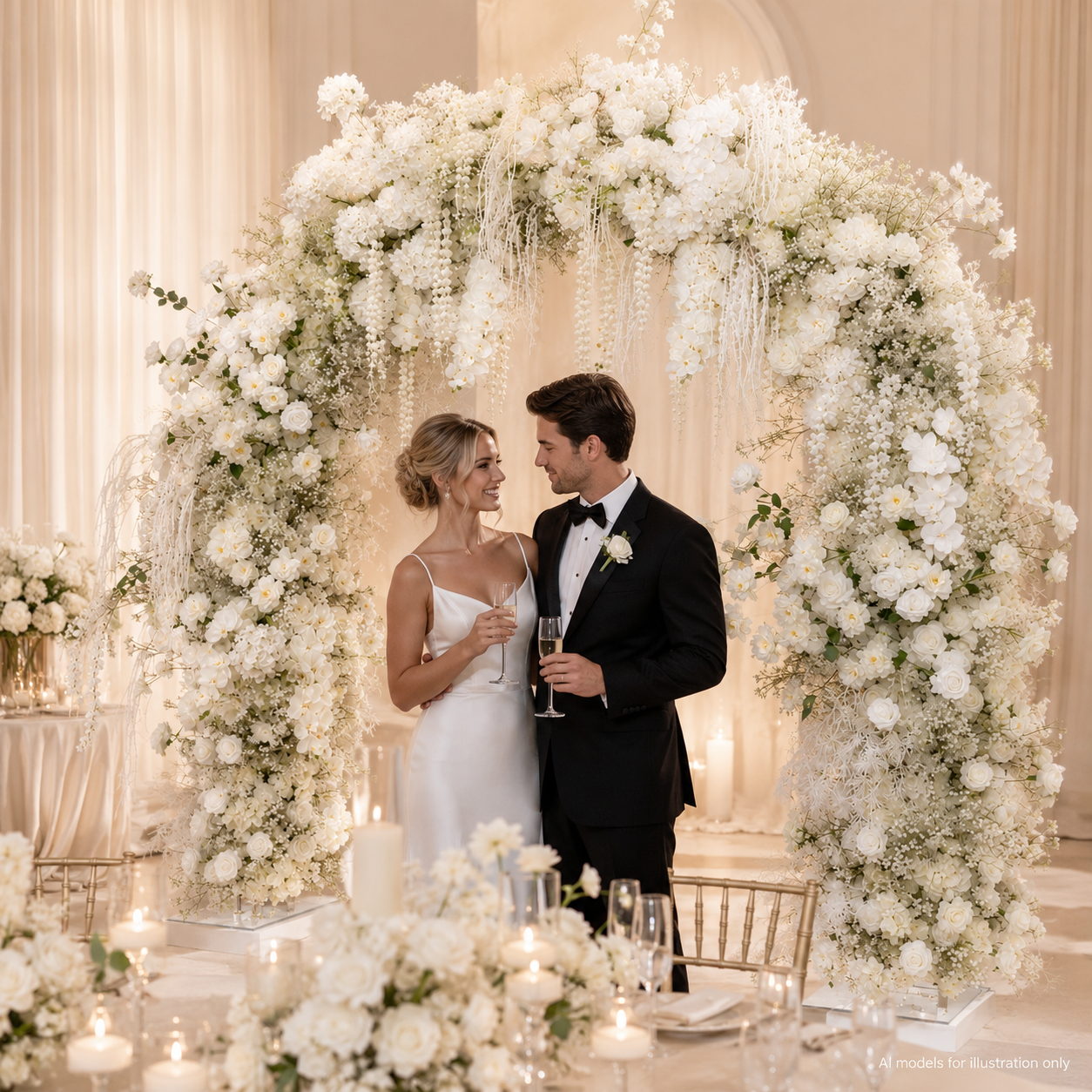 Artificial Floral Arch Decoration with Matching Stand White Wisteria