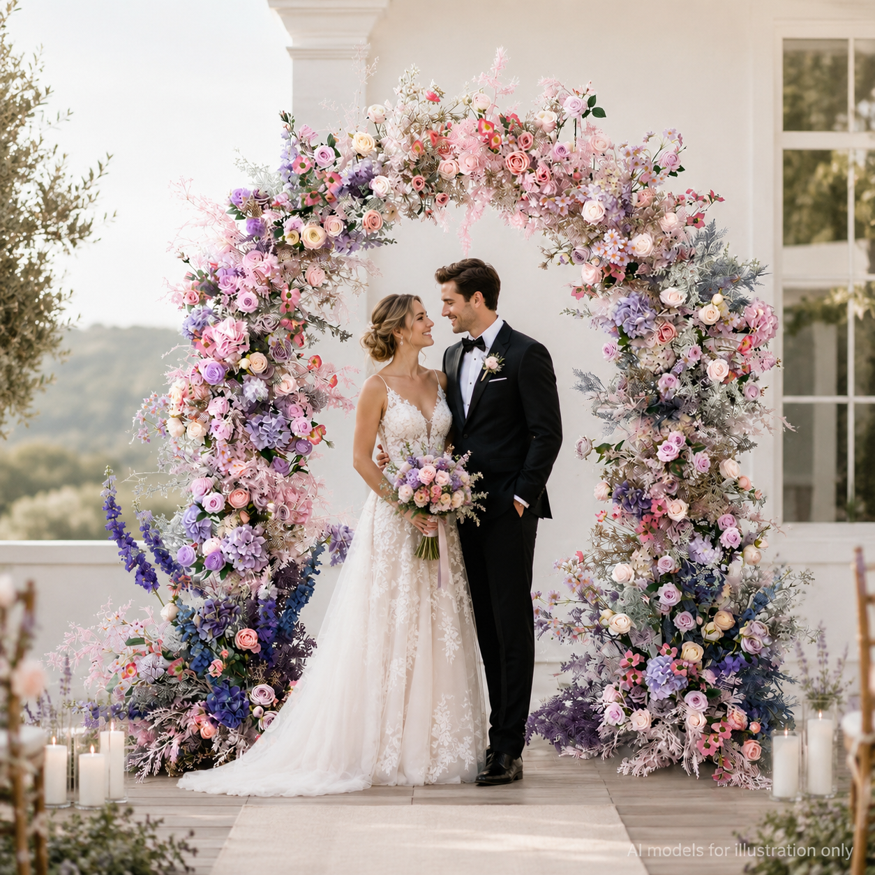  Artificial Floral Arch Decoration with Matching Stand Lavender Fairy Garden