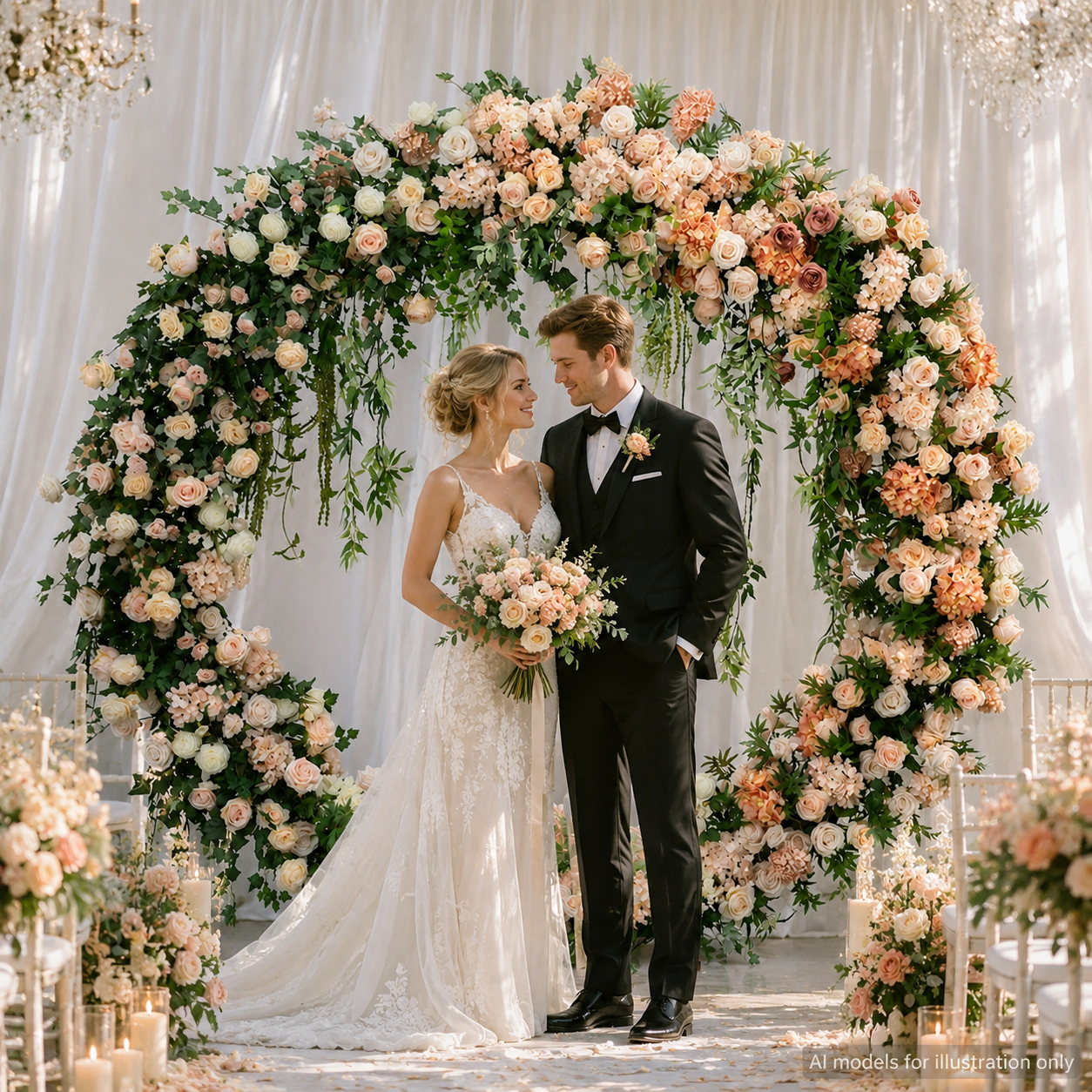 Artificial Round Flower Arch, 6.6 ft Wedding Backdrop Stand champagne