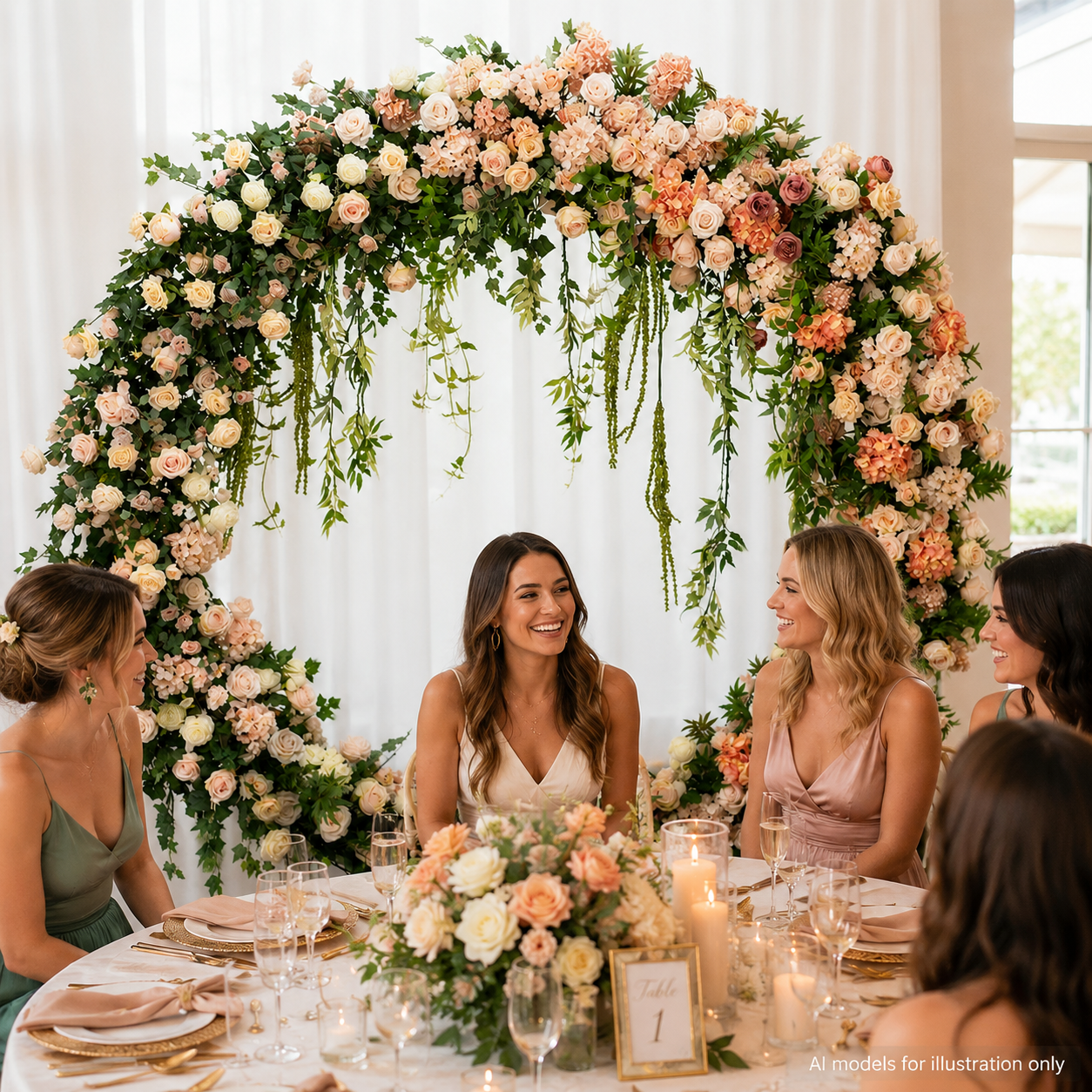 Artificial Round Flower Arch, 6.6 ft Wedding Backdrop Stand champagne
