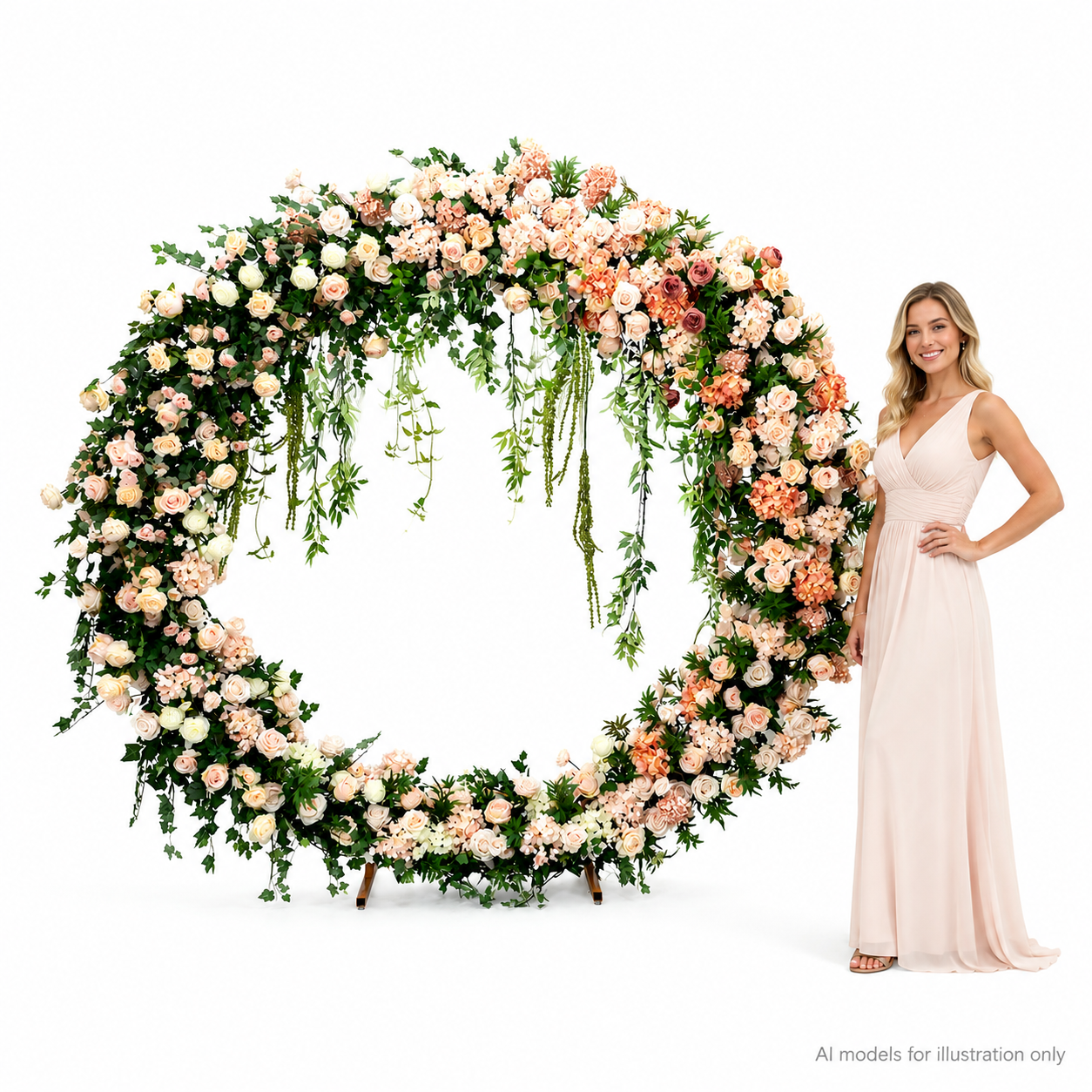 Artificial Round Flower Arch, 6.6 ft Wedding Backdrop Stand champagne