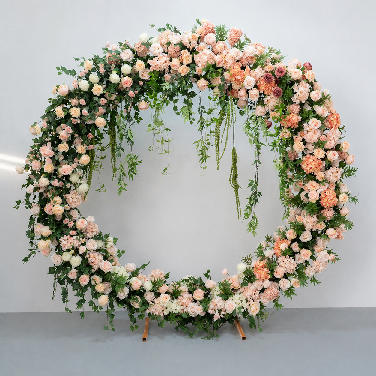 Artificial Round Flower Arch, 6.6 ft Wedding Backdrop Stand champagne