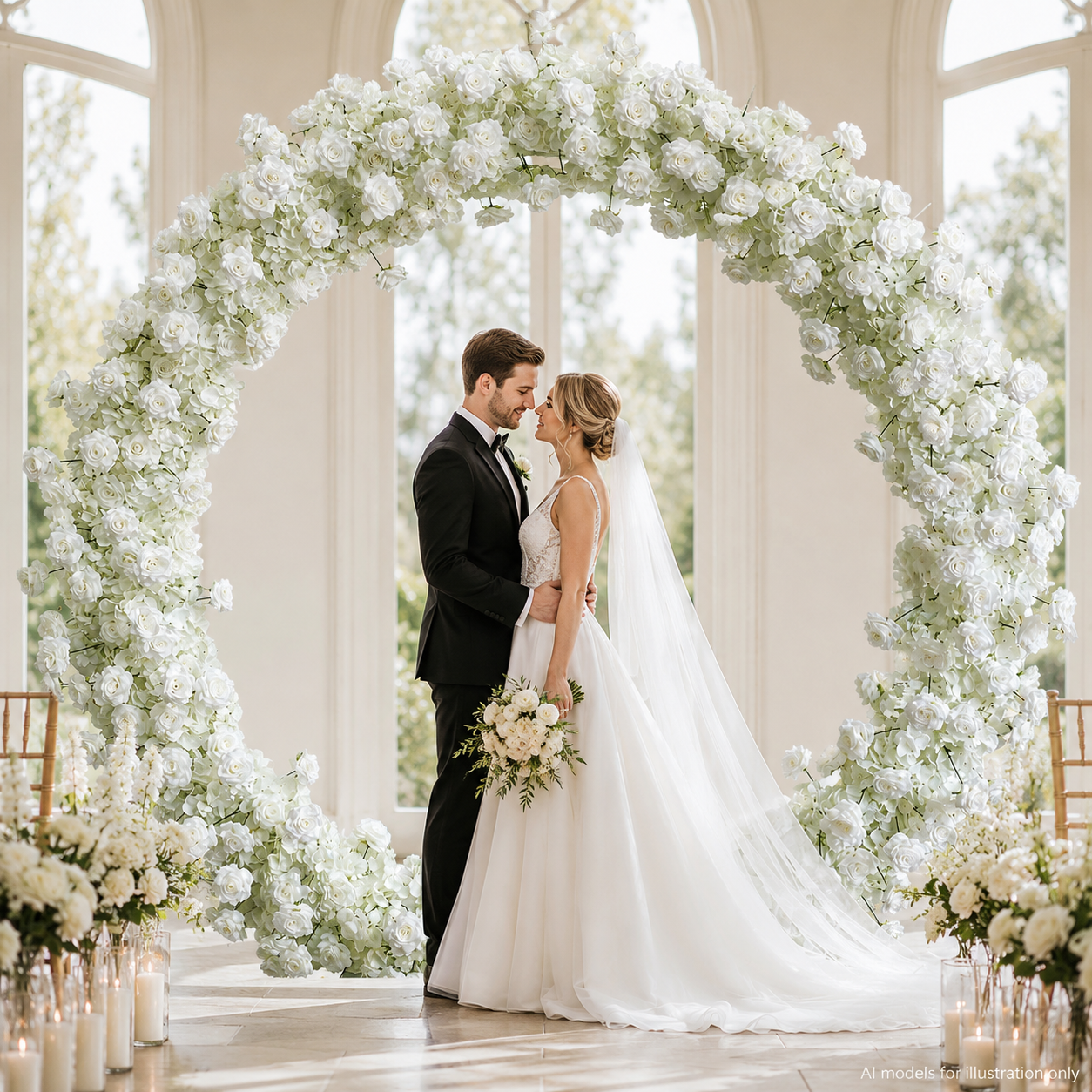Artificial Round Flower Arch, 6.6 ft Wedding Backdrop Stand white