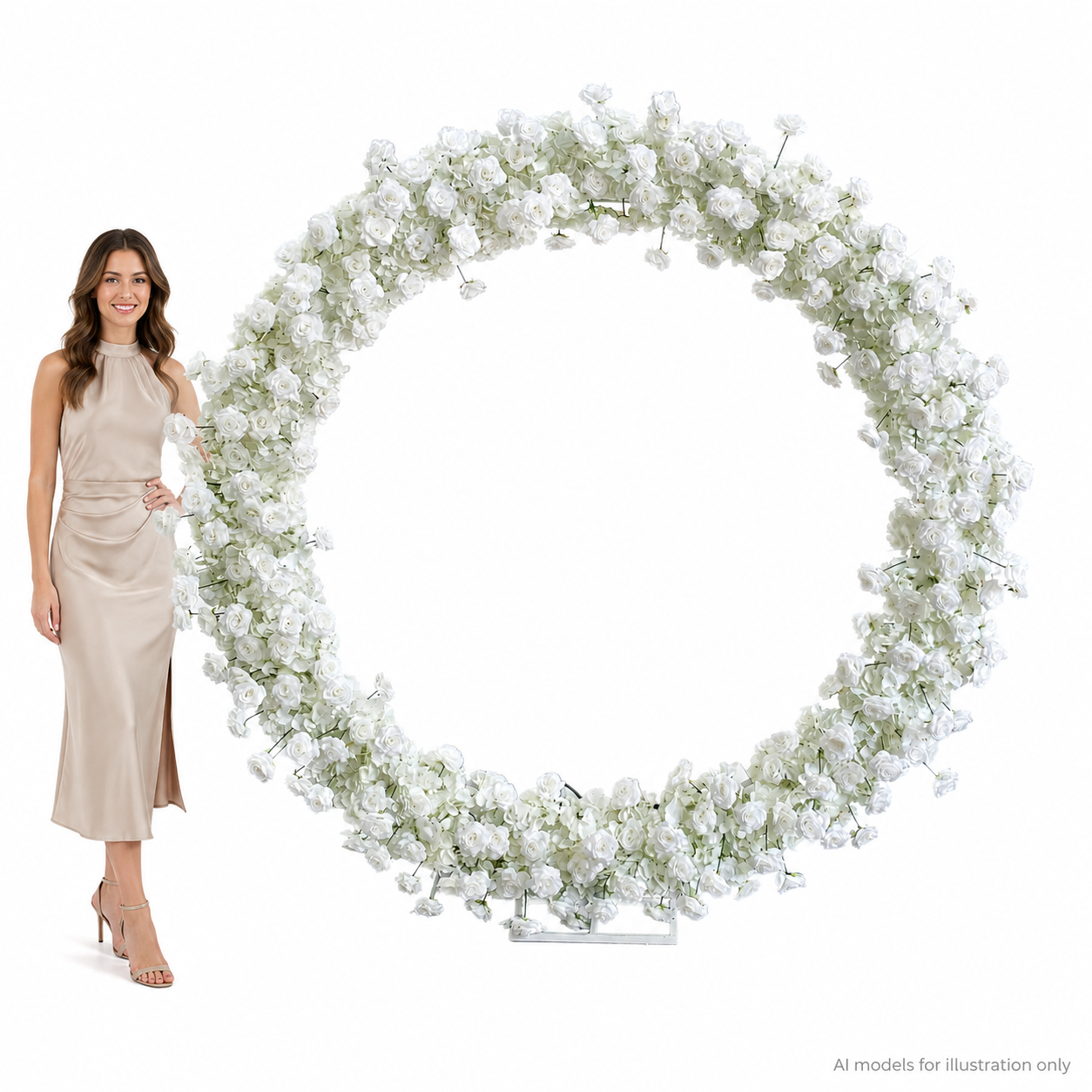 Artificial Round Flower Arch, 6.6 ft Wedding Backdrop Stand white