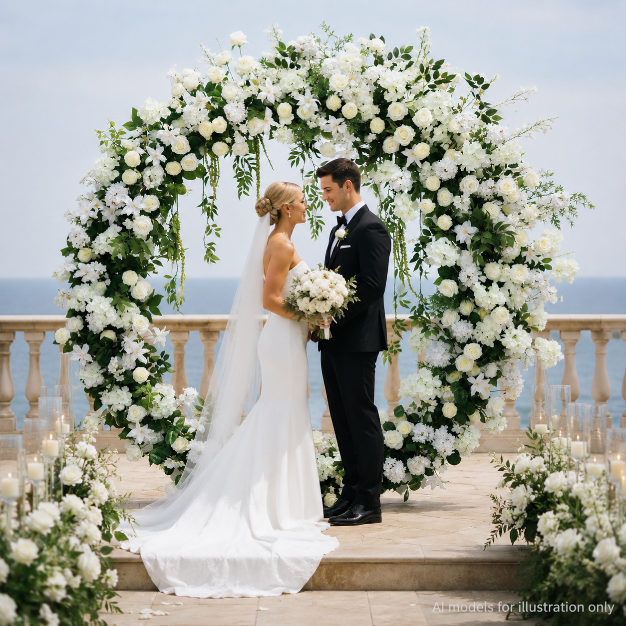 Artificial Round Flower Arch, 6.6 ft Wedding Backdrop Stand white