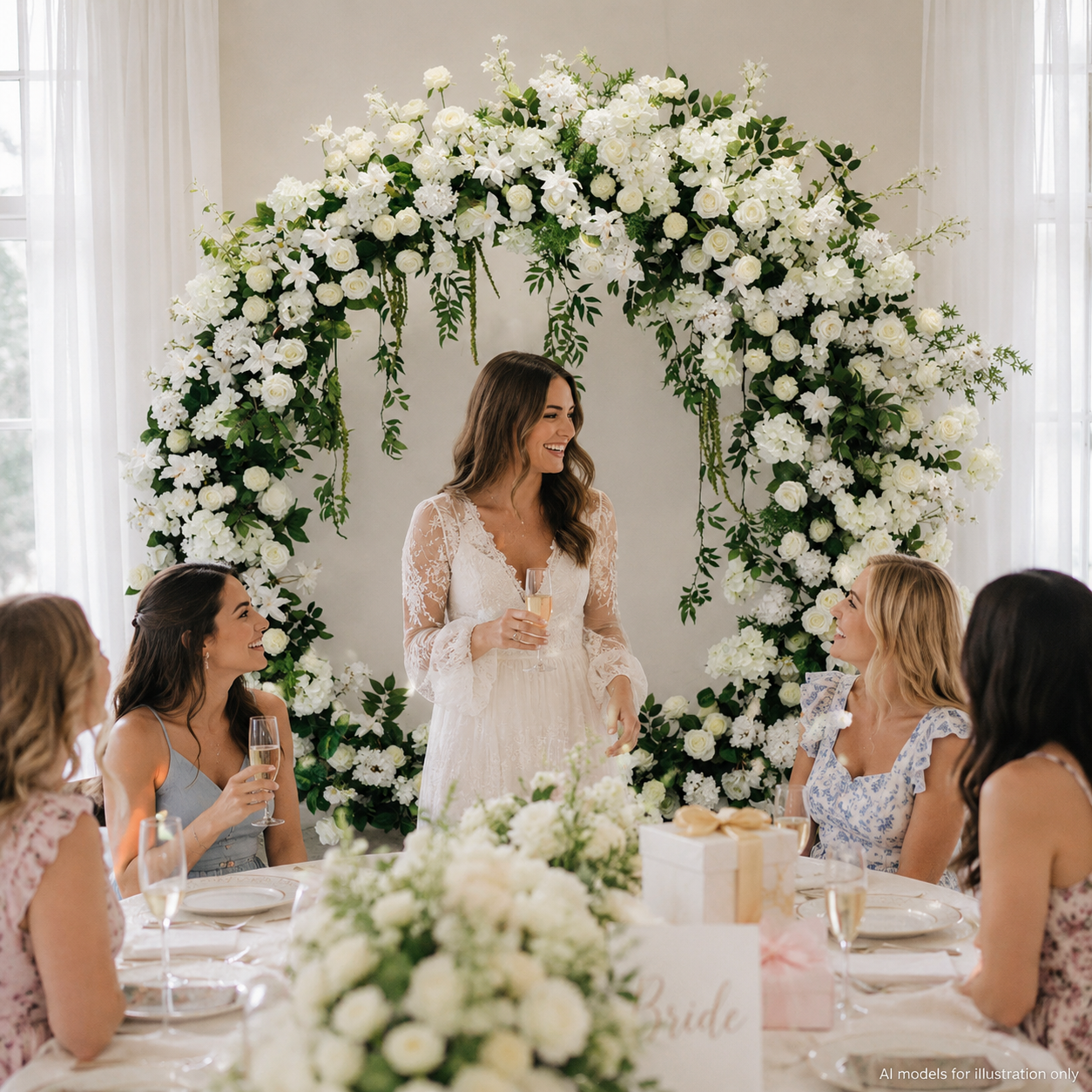 Artificial Round Flower Arch, 6.6 ft Wedding Backdrop Stand white