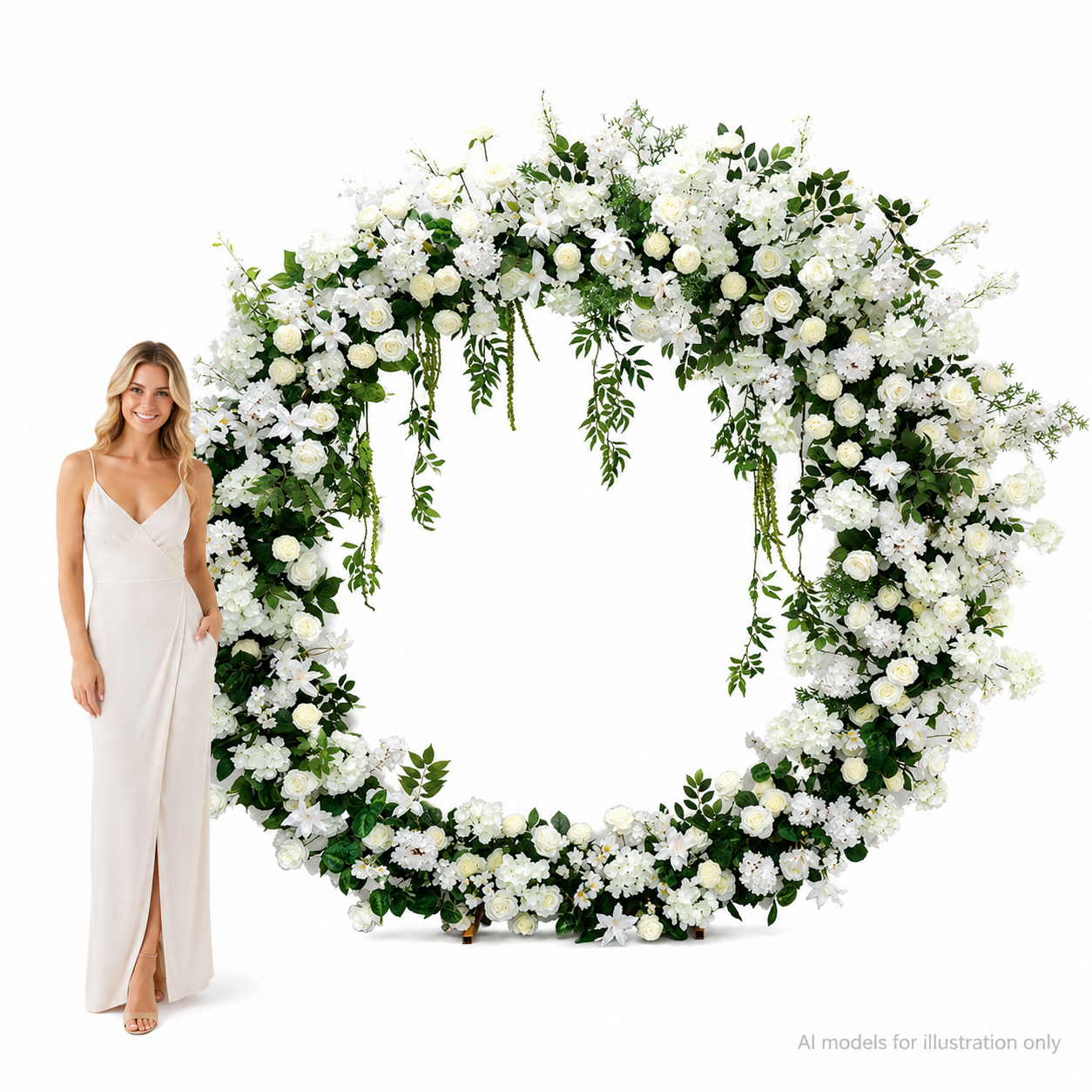 Artificial Round Flower Arch, 6.6 ft Wedding Backdrop Stand white
