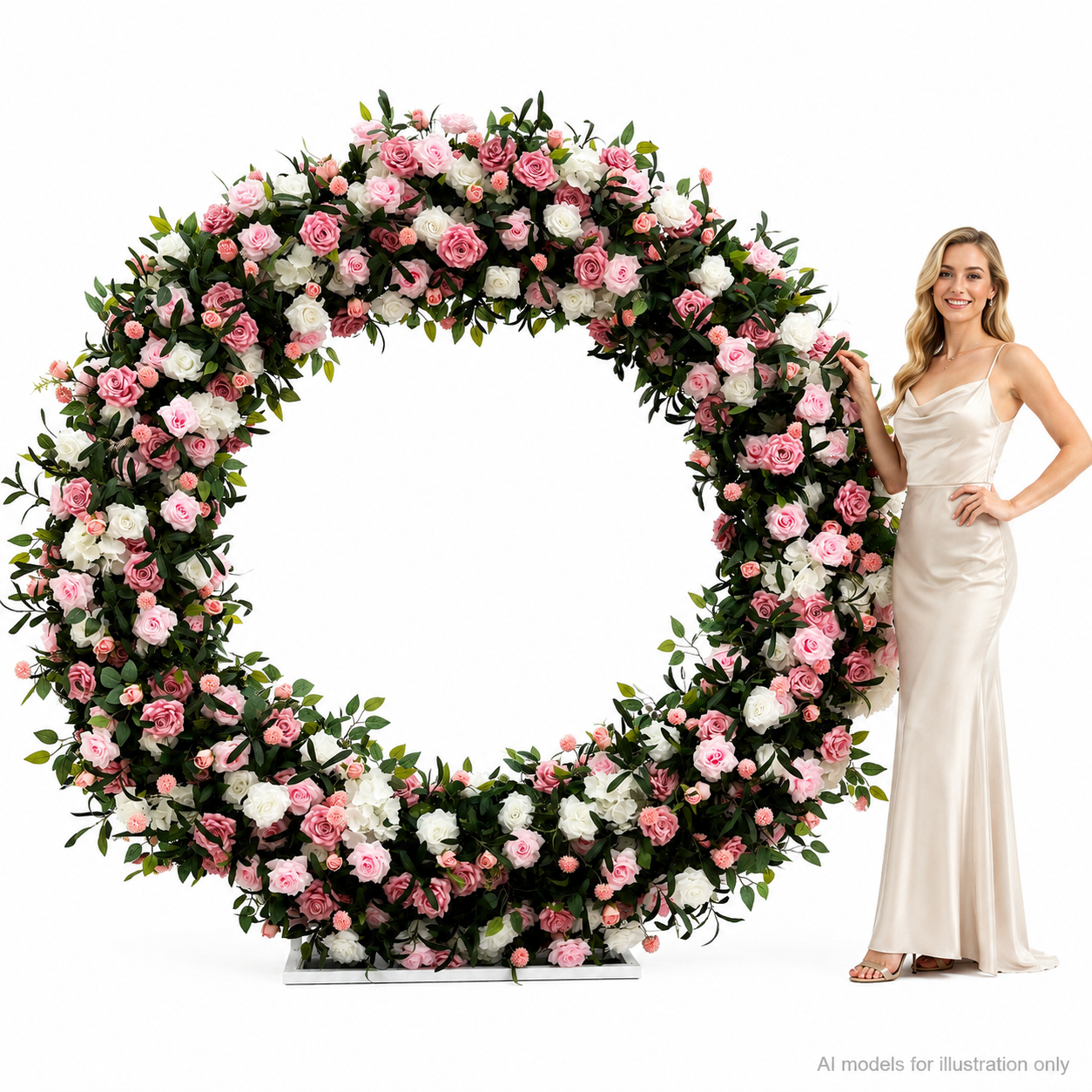 Artificial Round Flower Arch, 6.6 ft Wedding Backdrop Stand  pink