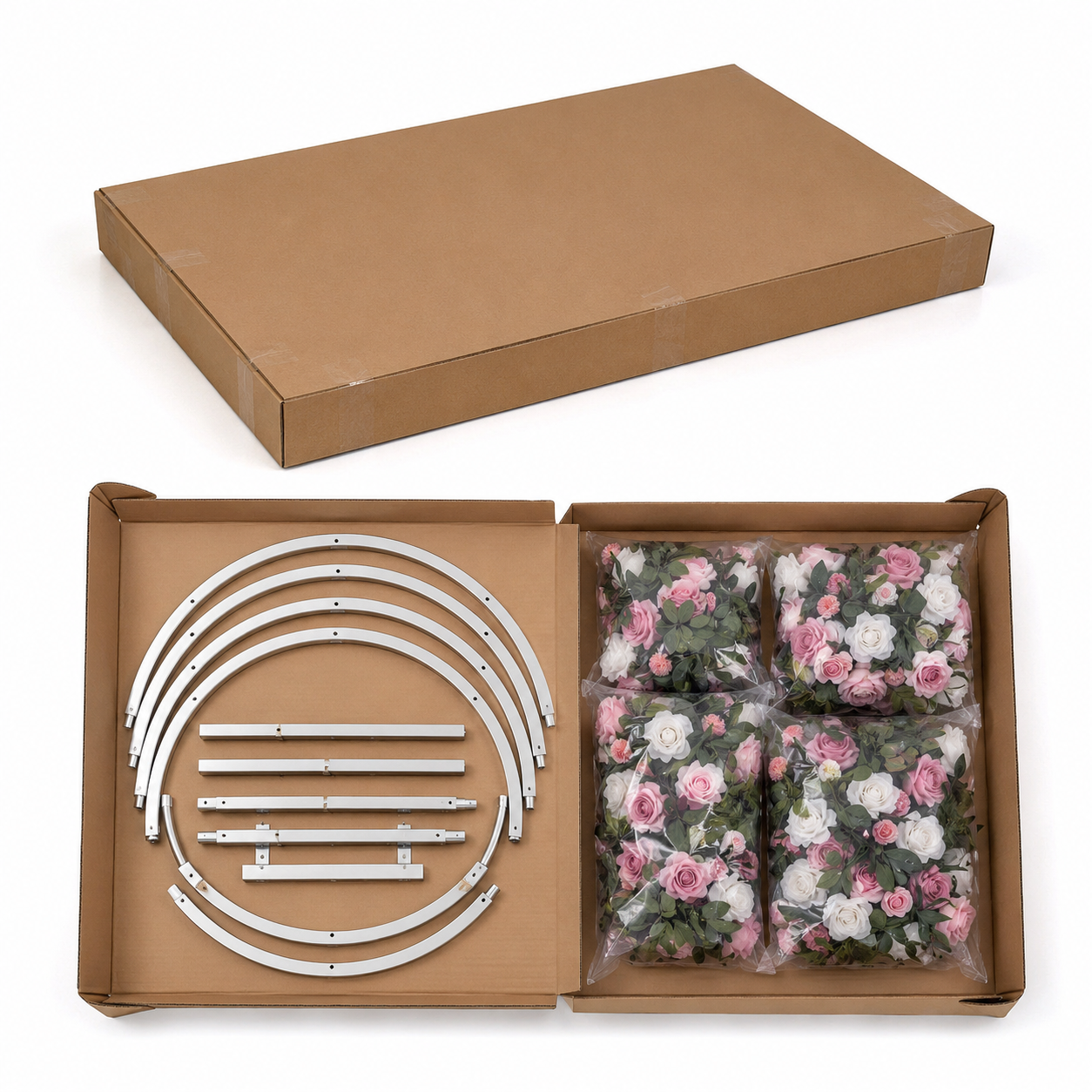 Artificial Round Flower Arch, 6.6 ft Wedding Backdrop Stand  pink