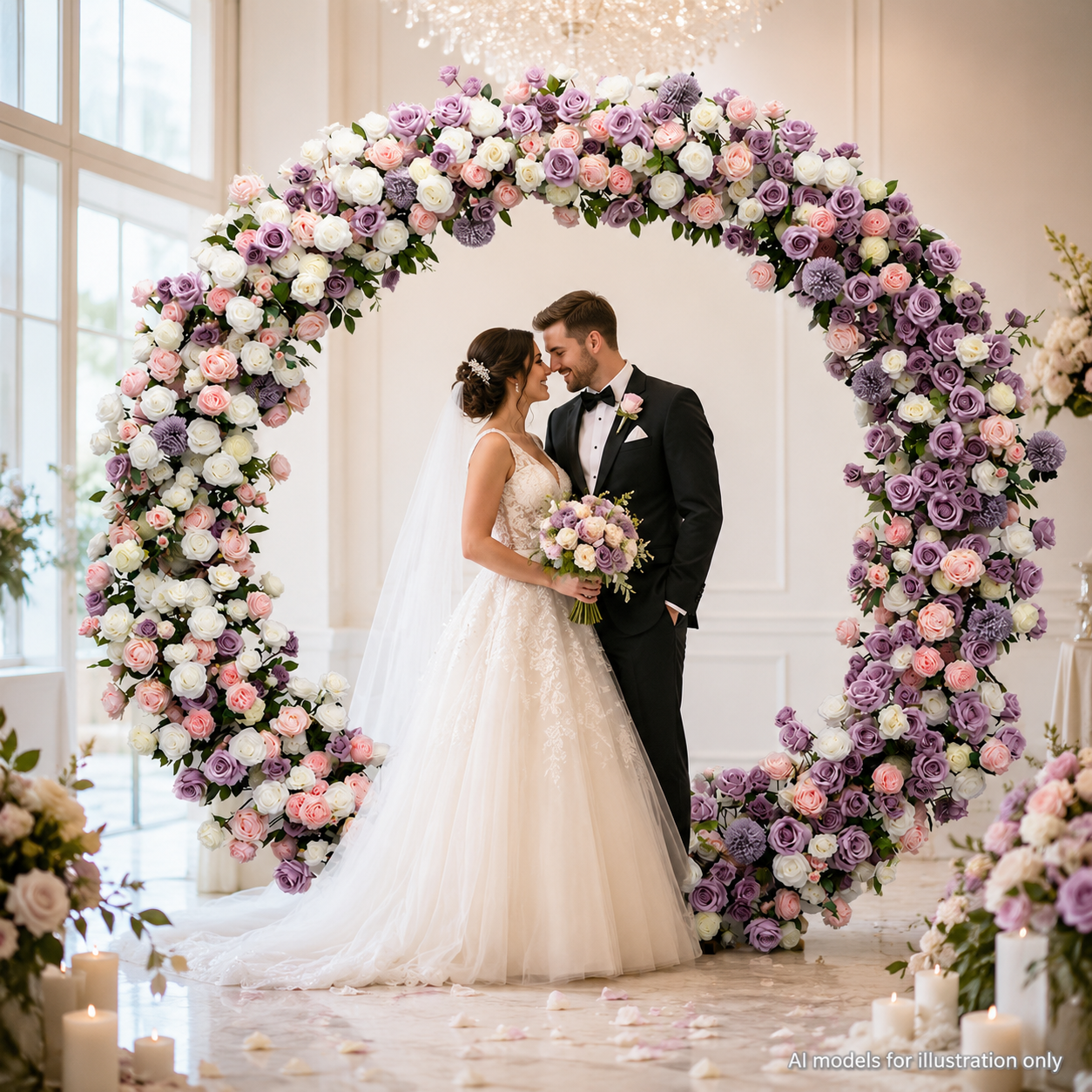 Artificial Round Flower Arch, 6.6 ft Wedding Backdrop Stand purple