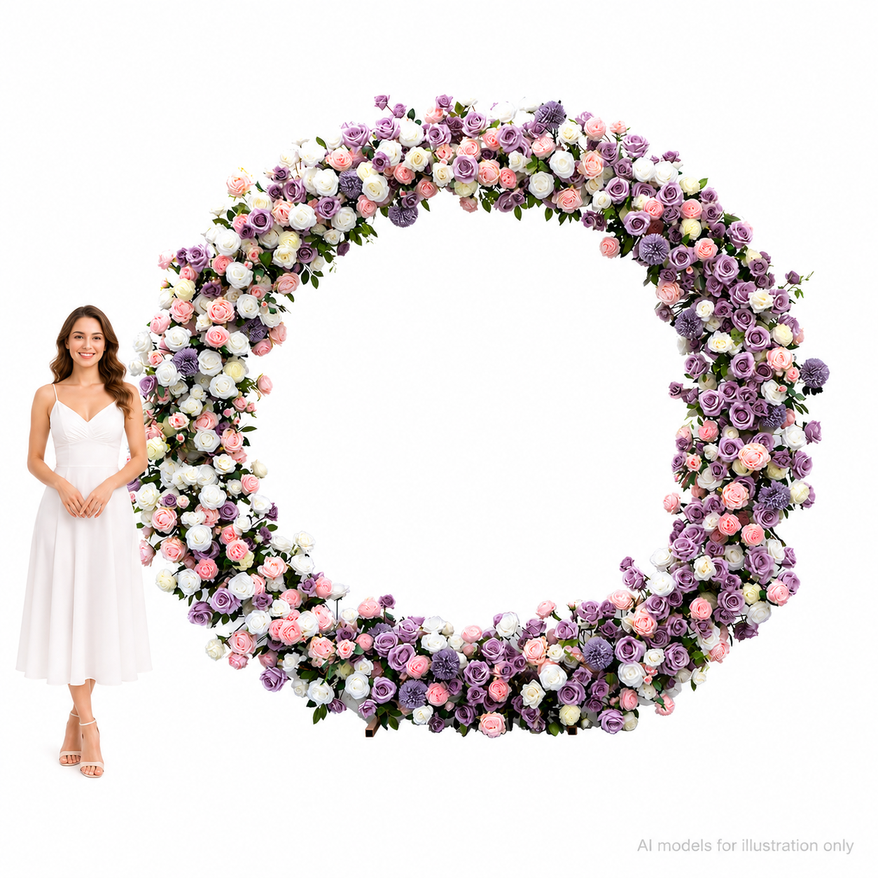Artificial Round Flower Arch, 6.6 ft Wedding Backdrop Stand purple