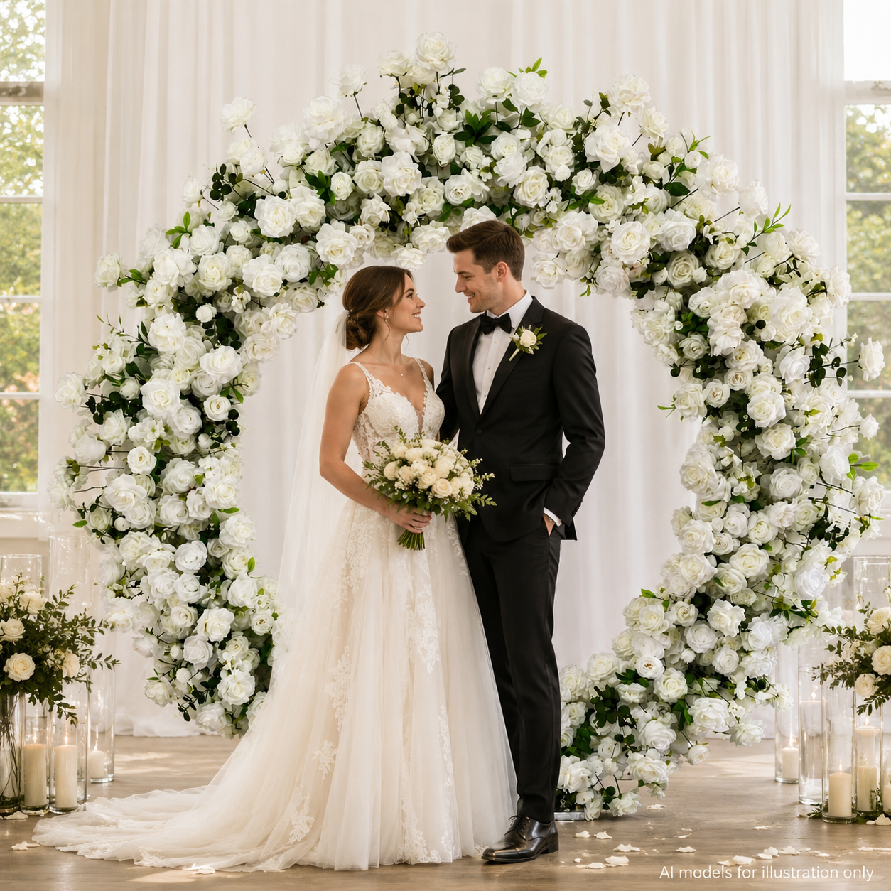 Artificial Round Flower Arch, 6.6 ft Wedding Backdrop Stand white