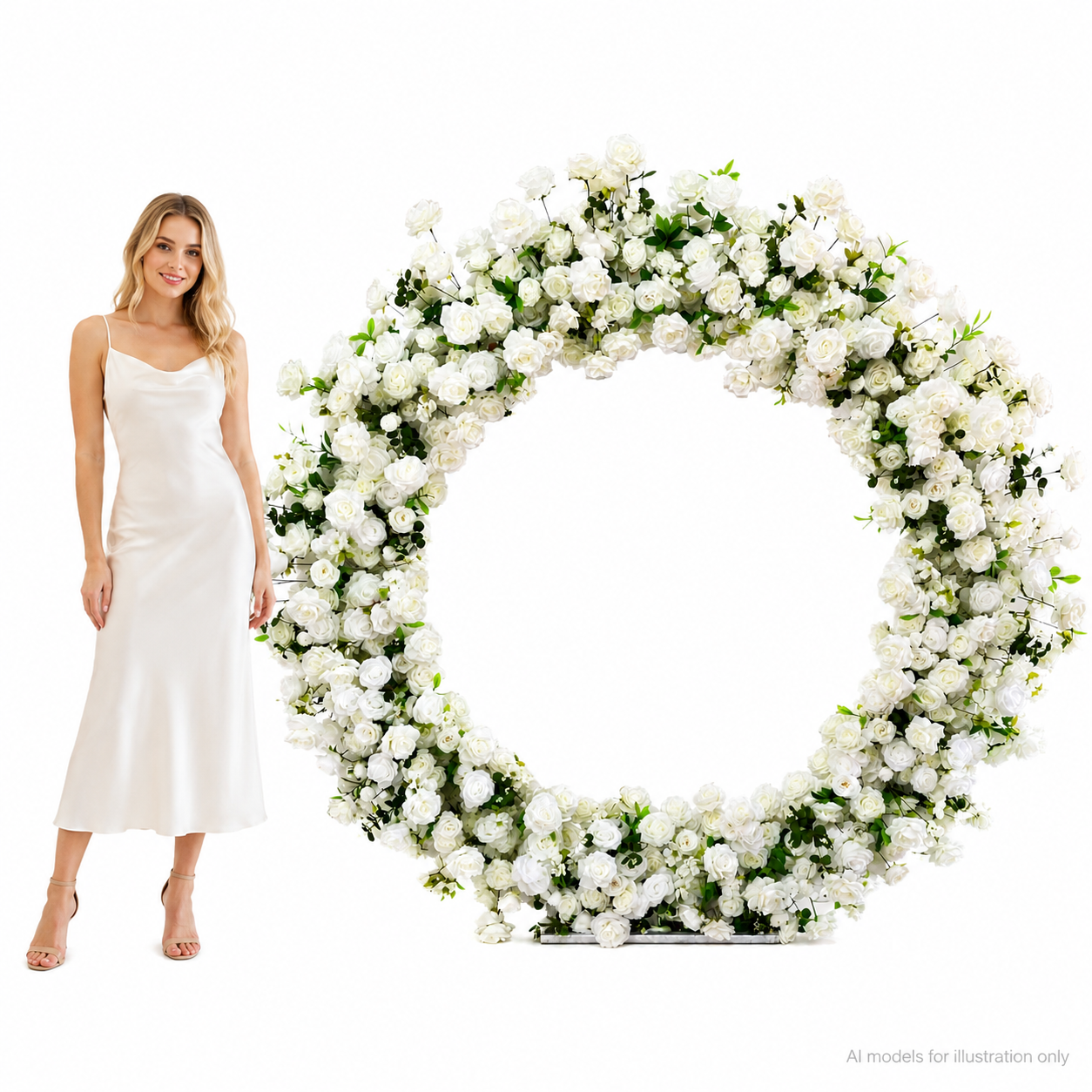 Artificial Round Flower Arch, 6.6 ft Wedding Backdrop Stand white