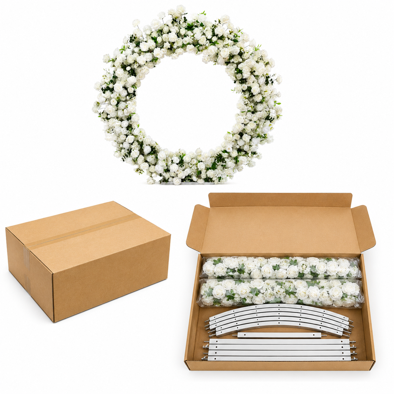 Artificial Round Flower Arch, 6.6 ft Wedding Backdrop Stand white