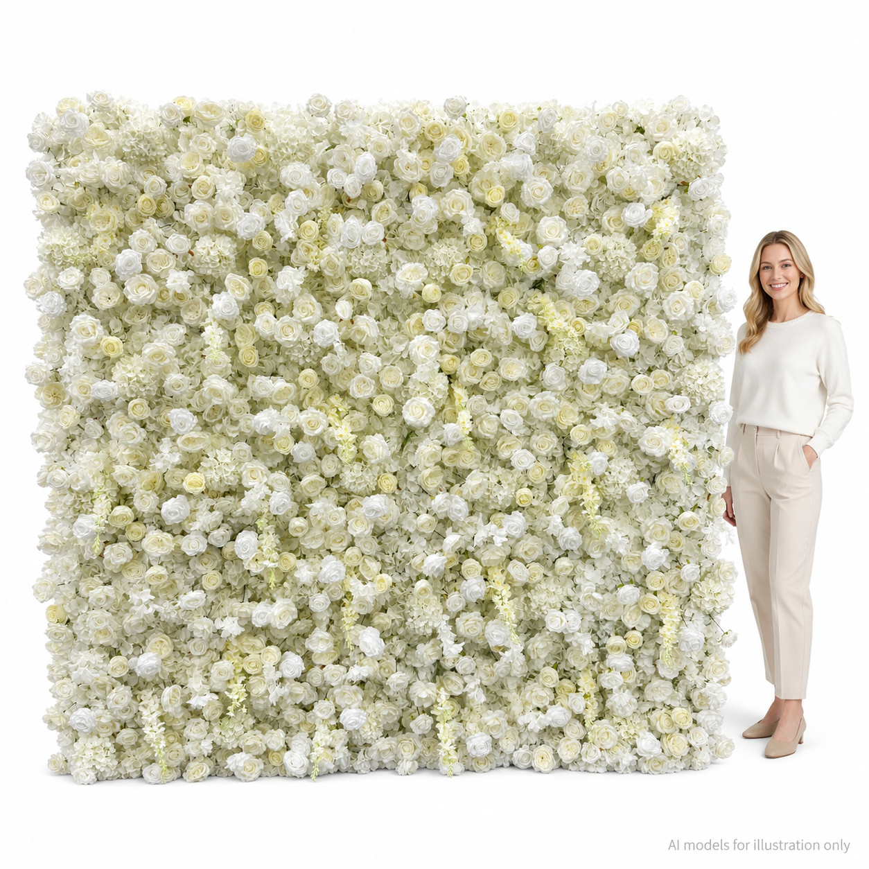 Artificial Flower Wall Backdrop, 94.5 x 94.5 in, Metal Frame