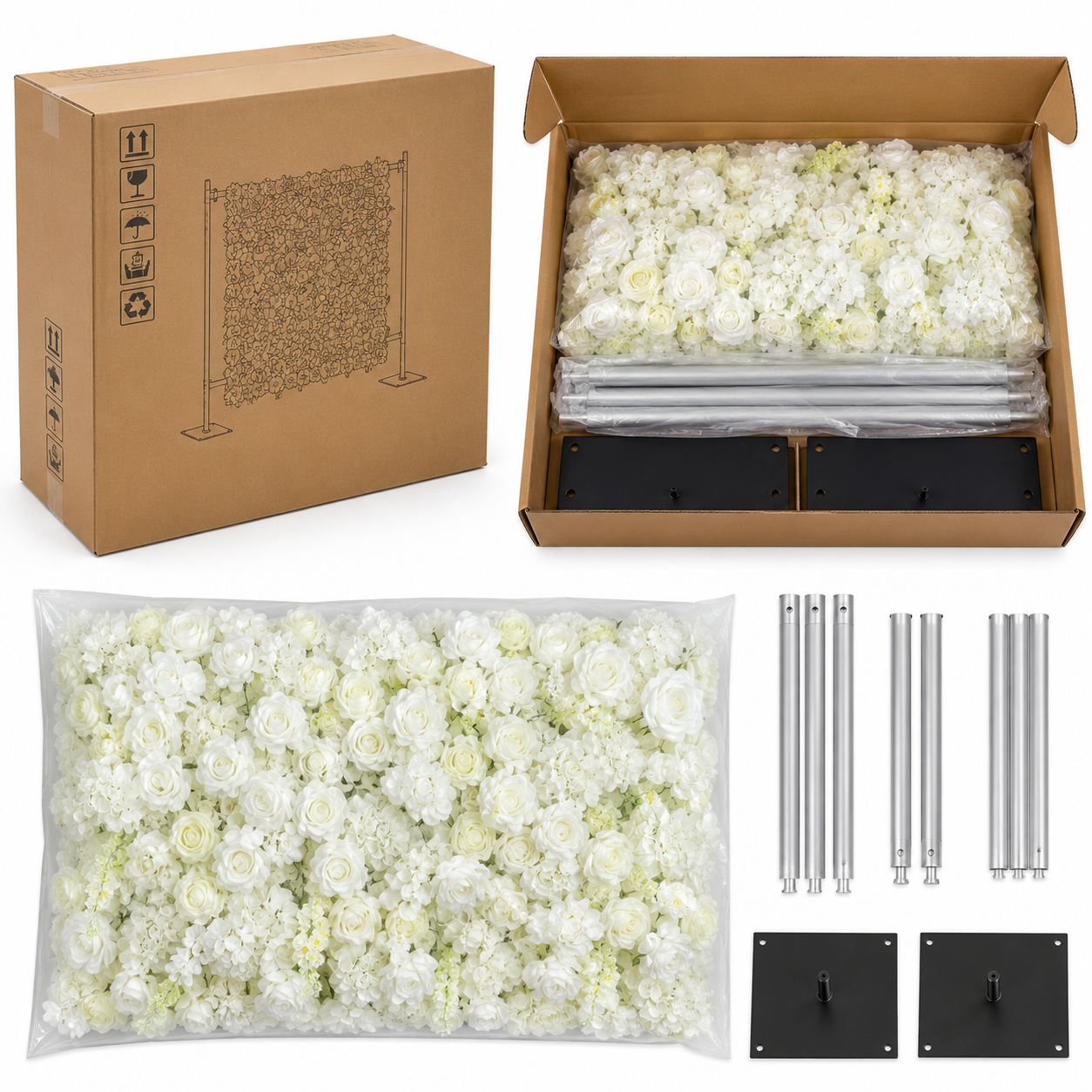 Artificial Flower Wall Backdrop, 94.5 x 94.5 in, Metal Frame