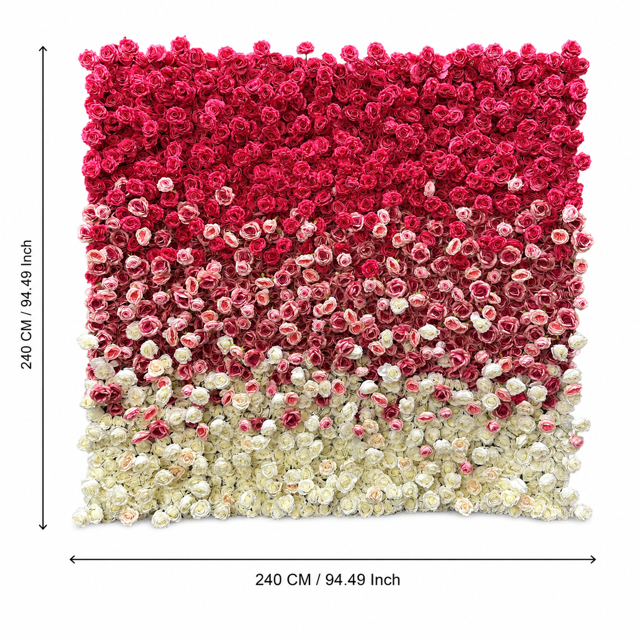 Artificial Flower Wall Backdrop, 94.5 x 94.5 in, Metal Frame Berry Pink Ombre