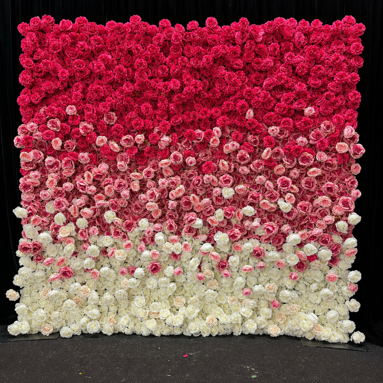 Artificial Flower Wall Backdrop, 94.5 x 94.5 in, Metal Frame Berry Pink Ombre