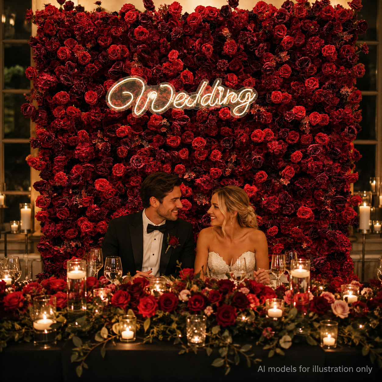 Artificial Flower Wall Backdrop, 94.5 x 94.5 in, Metal Frame Burgundy Red Rose