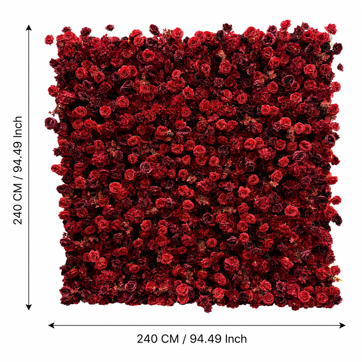Artificial Flower Wall Backdrop, 94.5 x 94.5 in, Metal Frame Burgundy Red Rose
