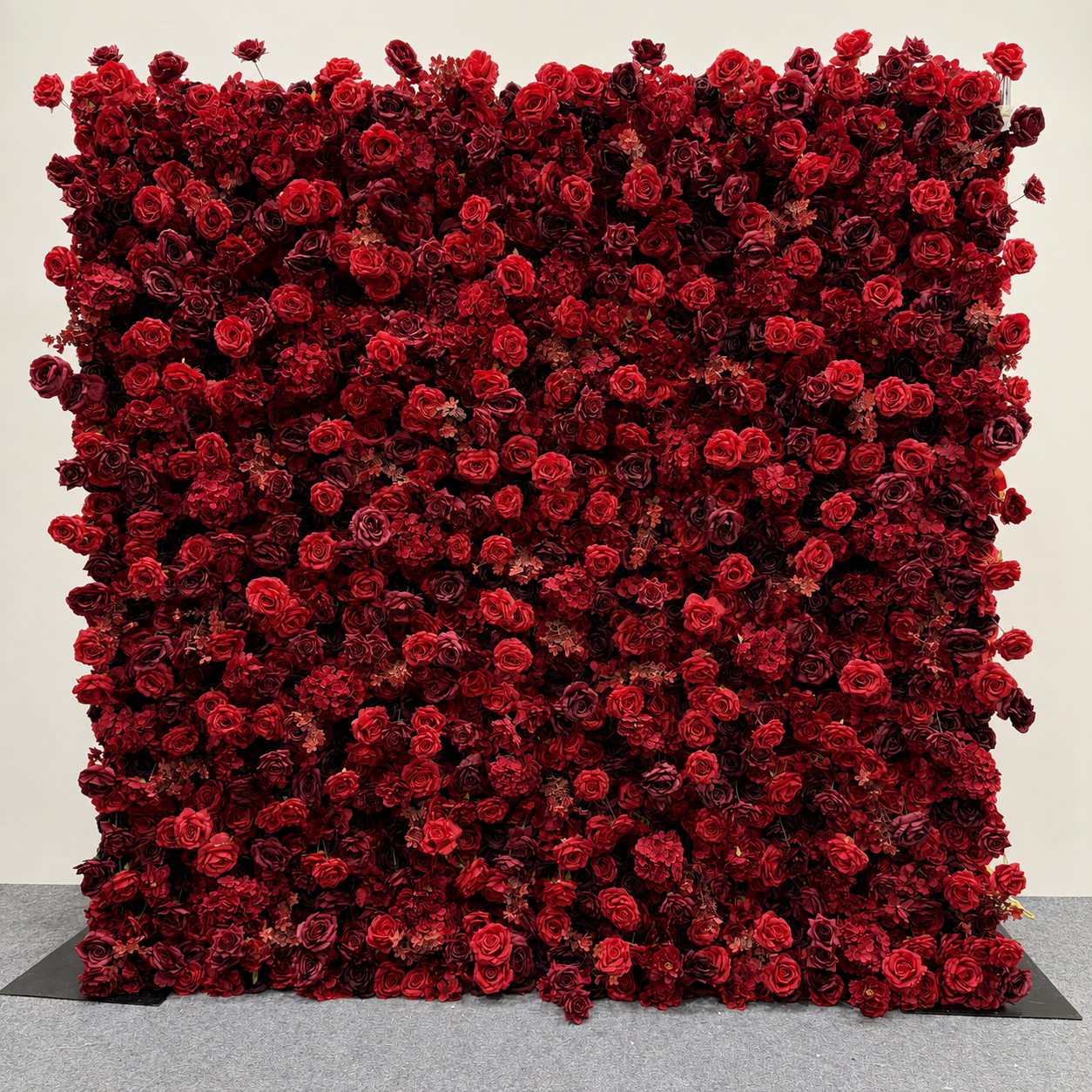 Artificial Flower Wall Backdrop, 94.5 x 94.5 in, Metal Frame Burgundy Red Rose