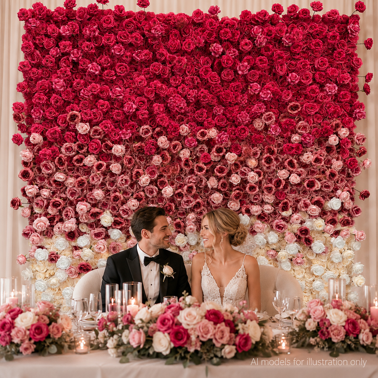 Fuchsia Blush Ombre	Fuchsia Blush Artificial Flower Wall Backdrop, 94.5 x 94.5 in, Frame