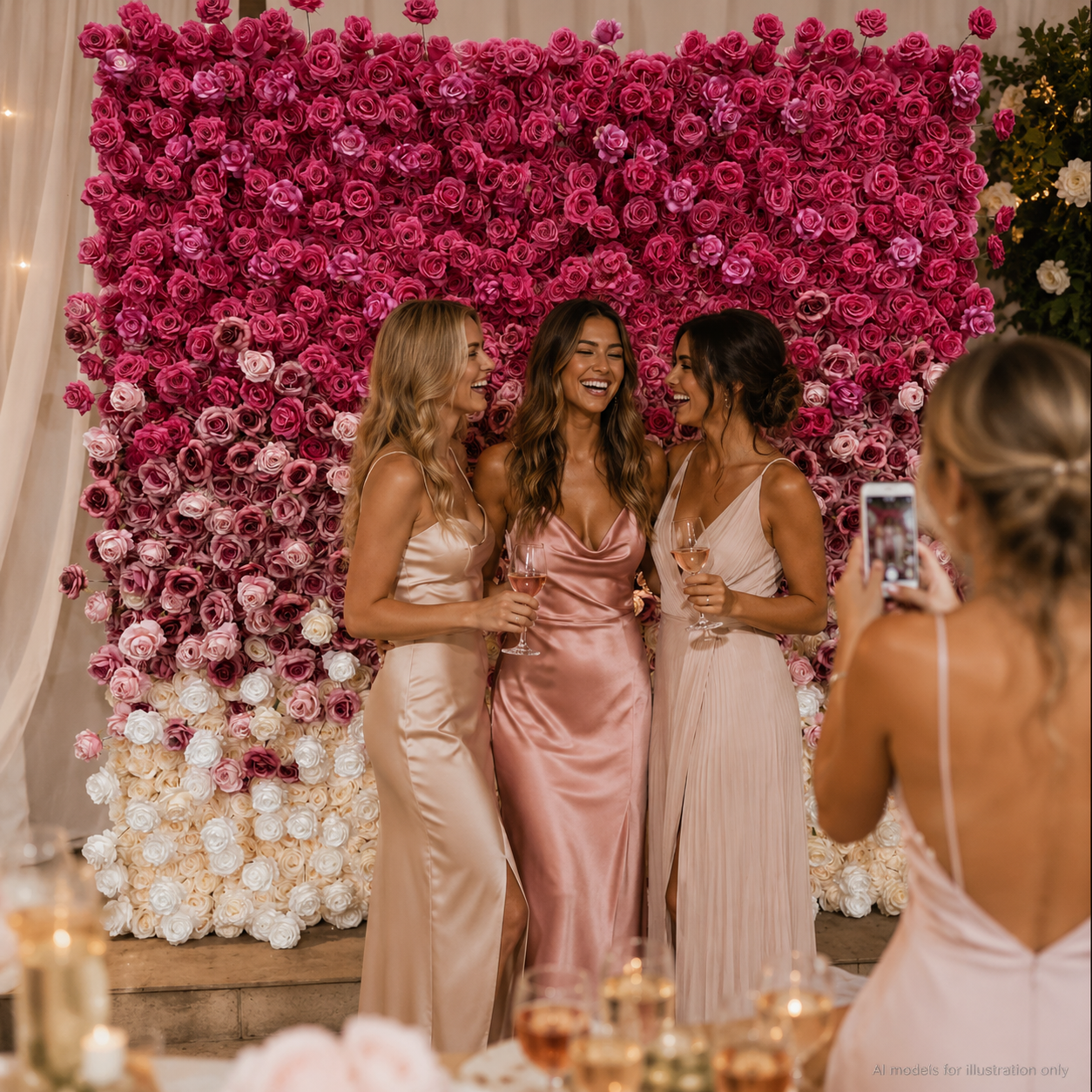 Fuchsia Blush Ombre	Fuchsia Blush Artificial Flower Wall Backdrop, 94.5 x 94.5 in, Frame