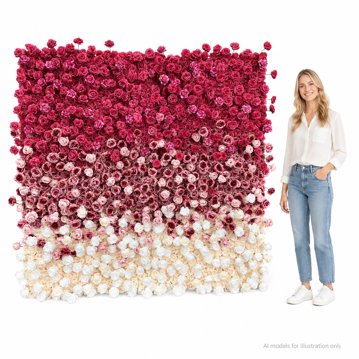 Fuchsia Blush Ombre	Fuchsia Blush Artificial Flower Wall Backdrop, 94.5 x 94.5 in, Frame