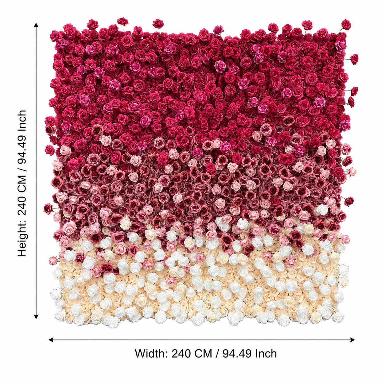 Fuchsia Blush Ombre	Fuchsia Blush Artificial Flower Wall Backdrop, 94.5 x 94.5 in, Frame