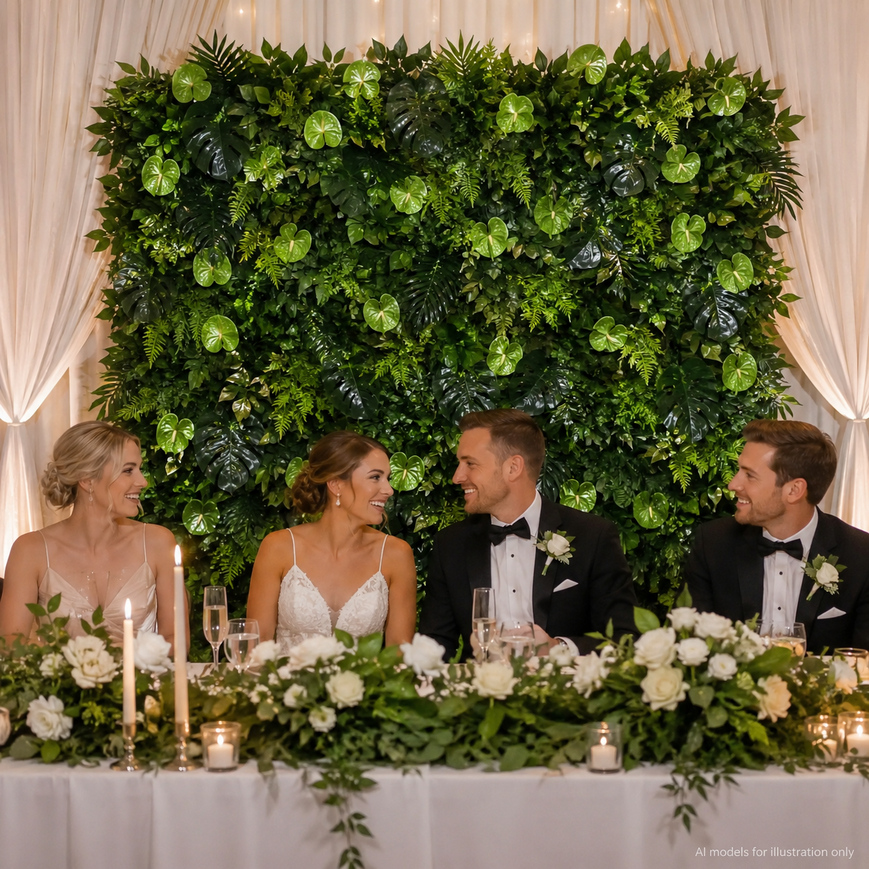Tropical Greenery	Tropical Green Artificial Flower Wall Backdrop, 94.5 x 94.5 in, Frame