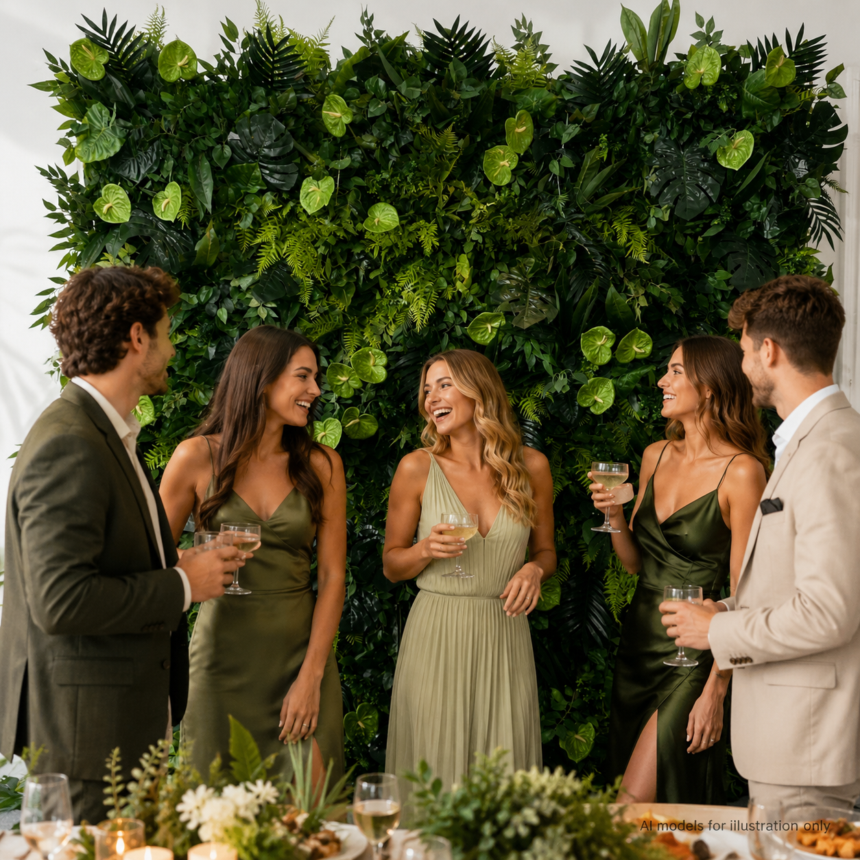 Tropical Greenery	Tropical Green Artificial Flower Wall Backdrop, 94.5 x 94.5 in, Frame