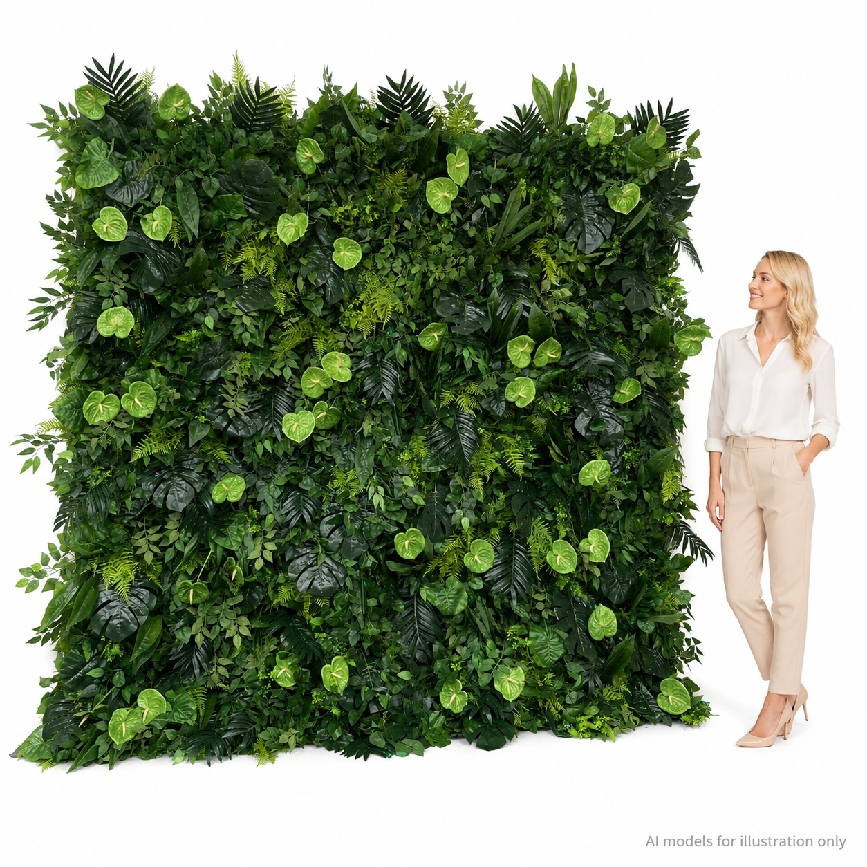 Tropical Greenery	Tropical Green Artificial Flower Wall Backdrop, 94.5 x 94.5 in, Frame