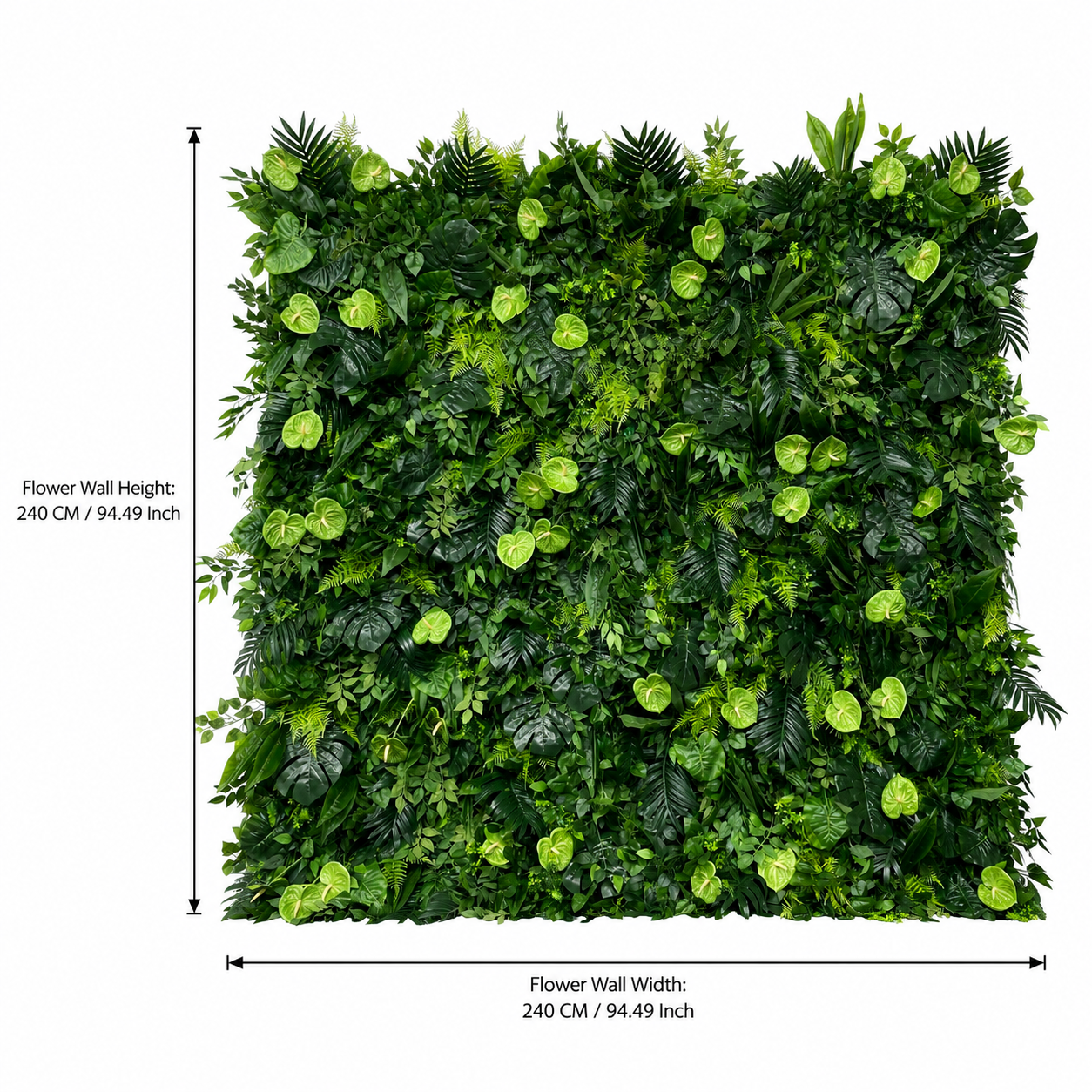 Tropical Greenery	Tropical Green Artificial Flower Wall Backdrop, 94.5 x 94.5 in, Frame
