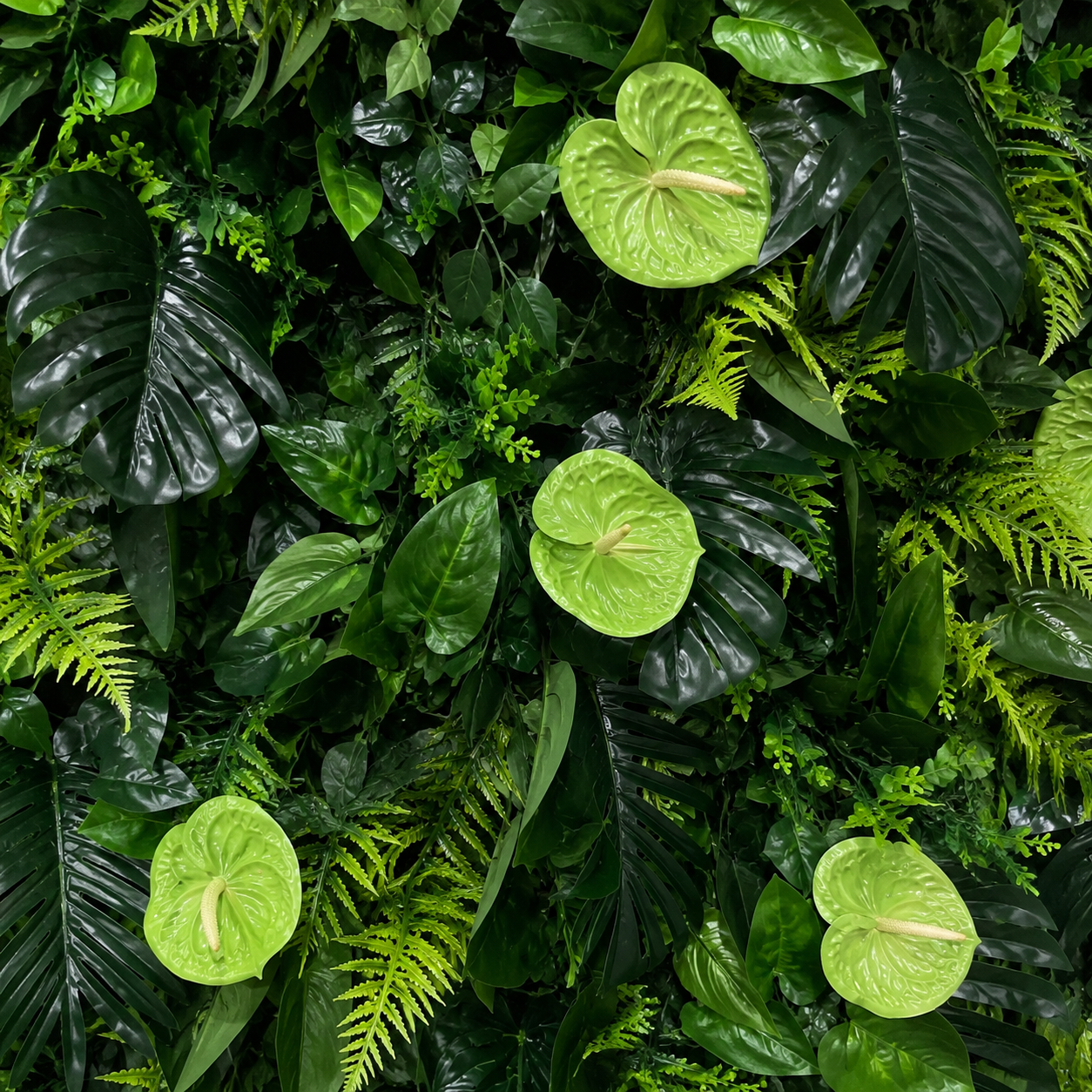 Tropical Greenery	Tropical Green Artificial Flower Wall Backdrop, 94.5 x 94.5 in, Frame