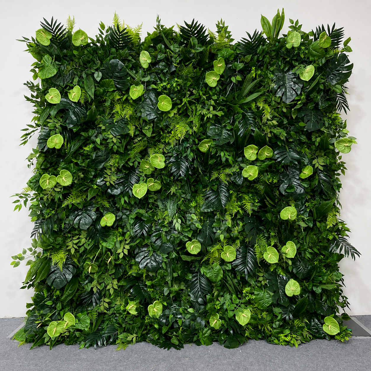 Tropical Greenery	Tropical Green Artificial Flower Wall Backdrop, 94.5 x 94.5 in, Frame